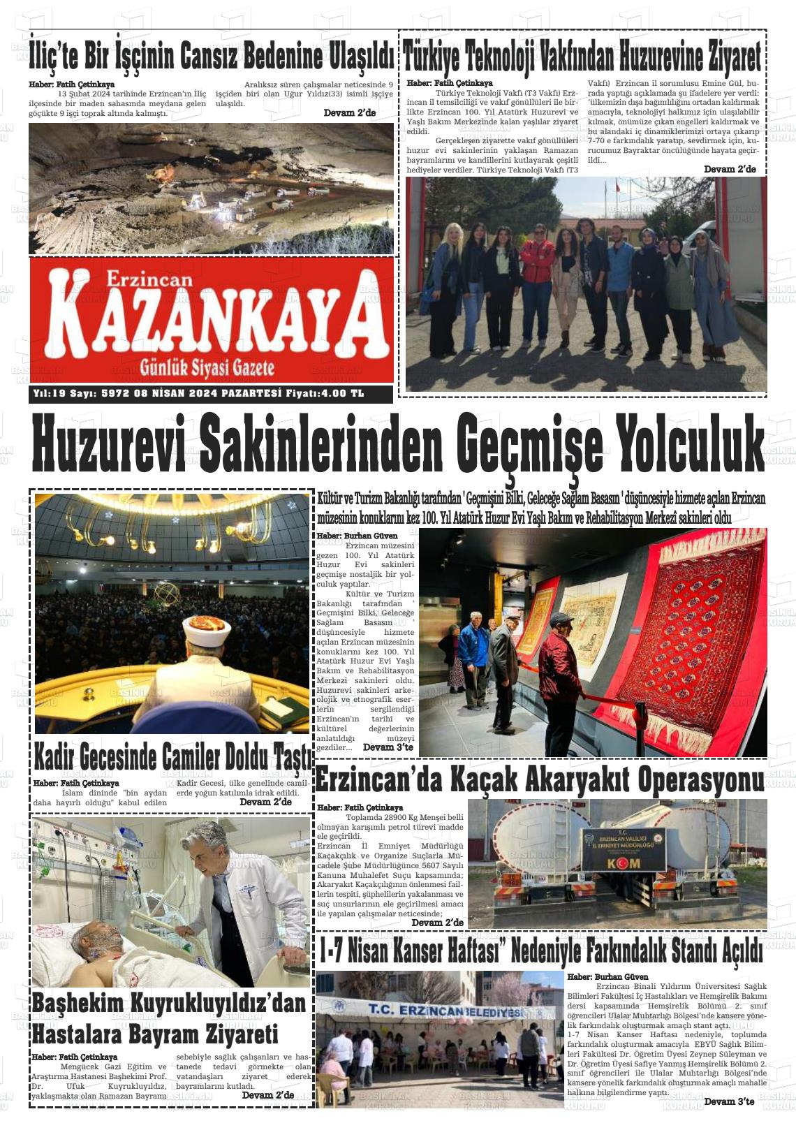 08 Nisan 2024 Kazankaya Gazete Manşeti