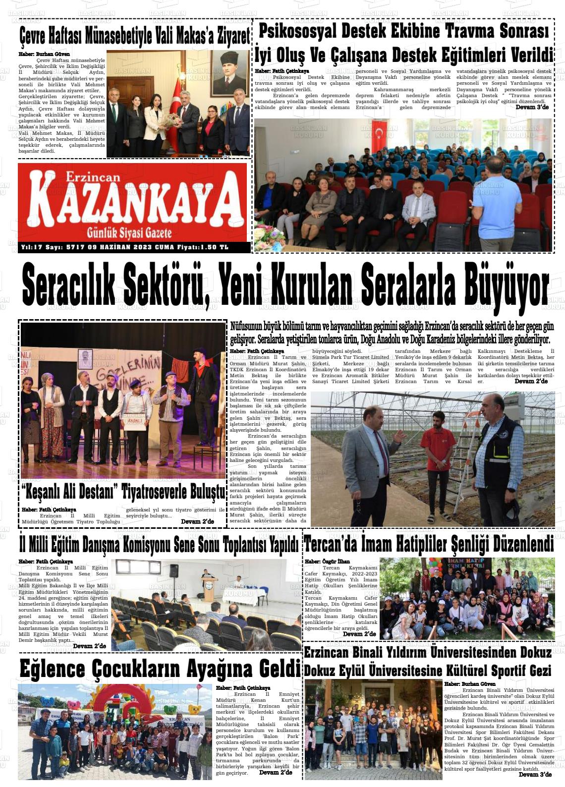 11 Haziran 2023 Kazankaya Gazete Manşeti