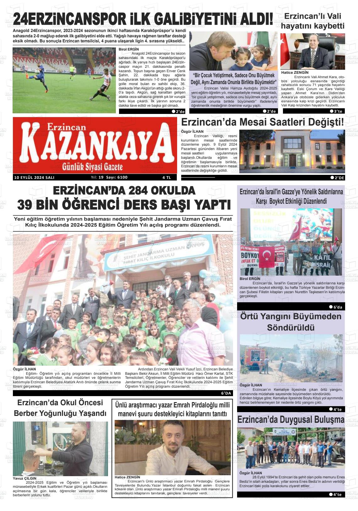 10 Eylül 2024 Kazankaya Gazete Manşeti