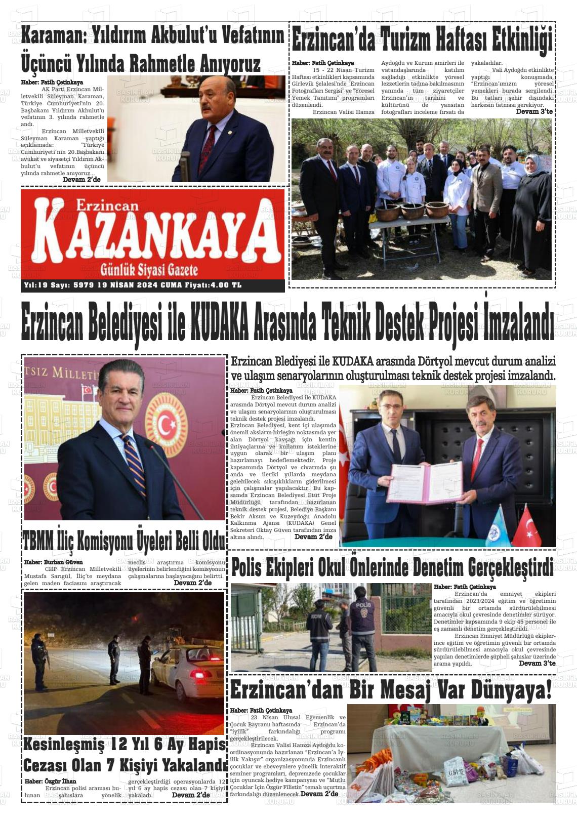 19 Nisan 2024 Kazankaya Gazete Manşeti