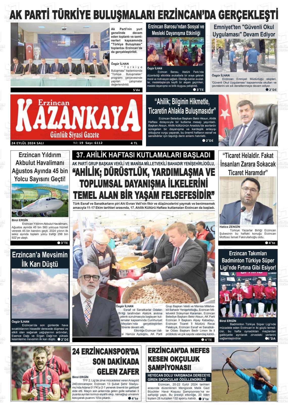 24 Eylül 2024 Kazankaya Gazete Manşeti