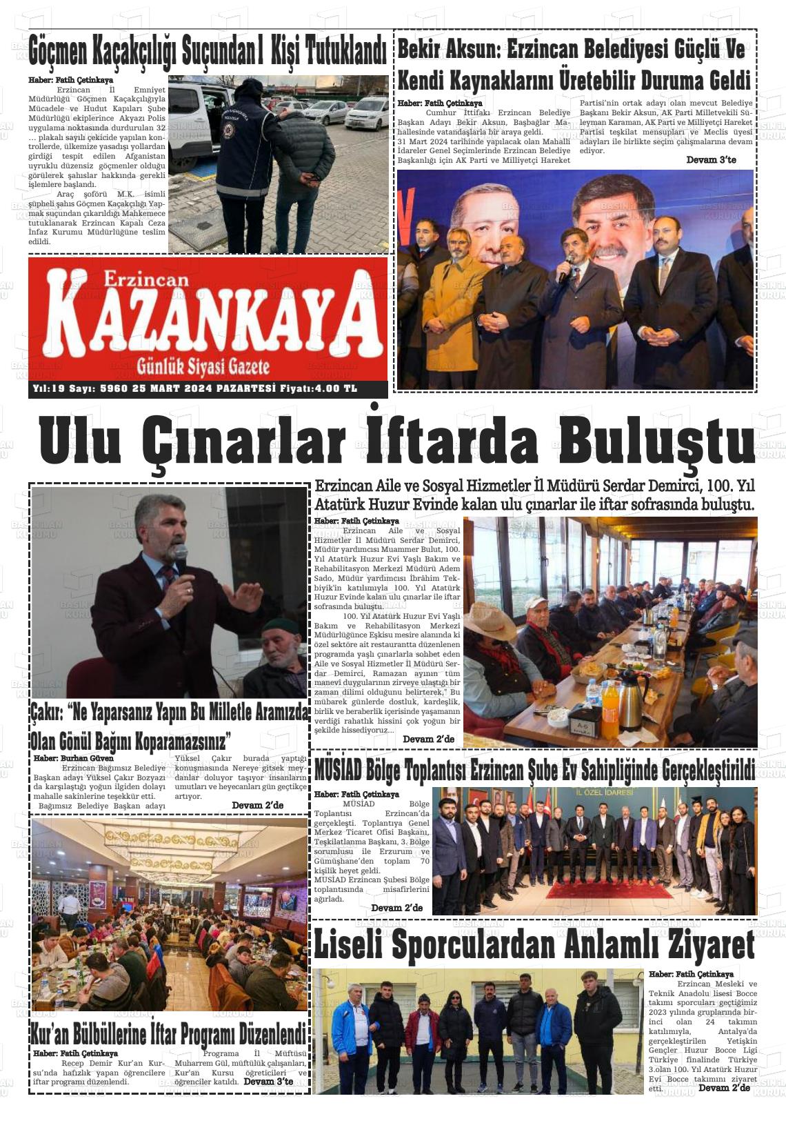 25 Mart 2024 Kazankaya Gazete Manşeti