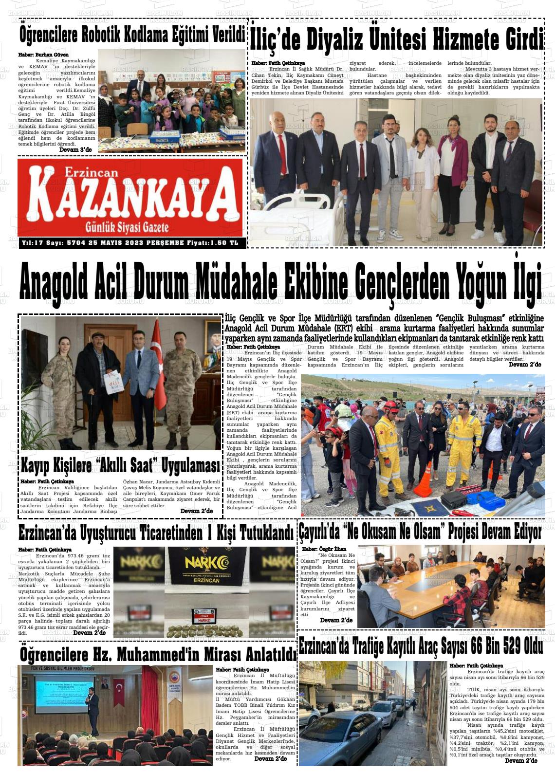 25 Mayıs 2023 Kazankaya Gazete Manşeti