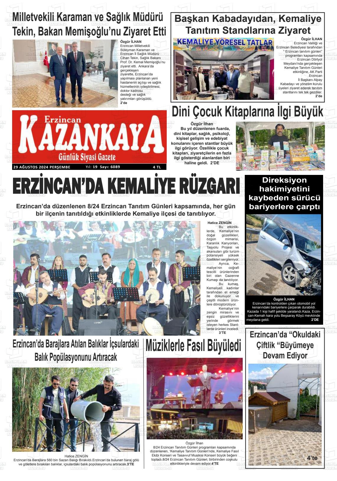 29 Ağustos 2024 Kazankaya Gazete Manşeti