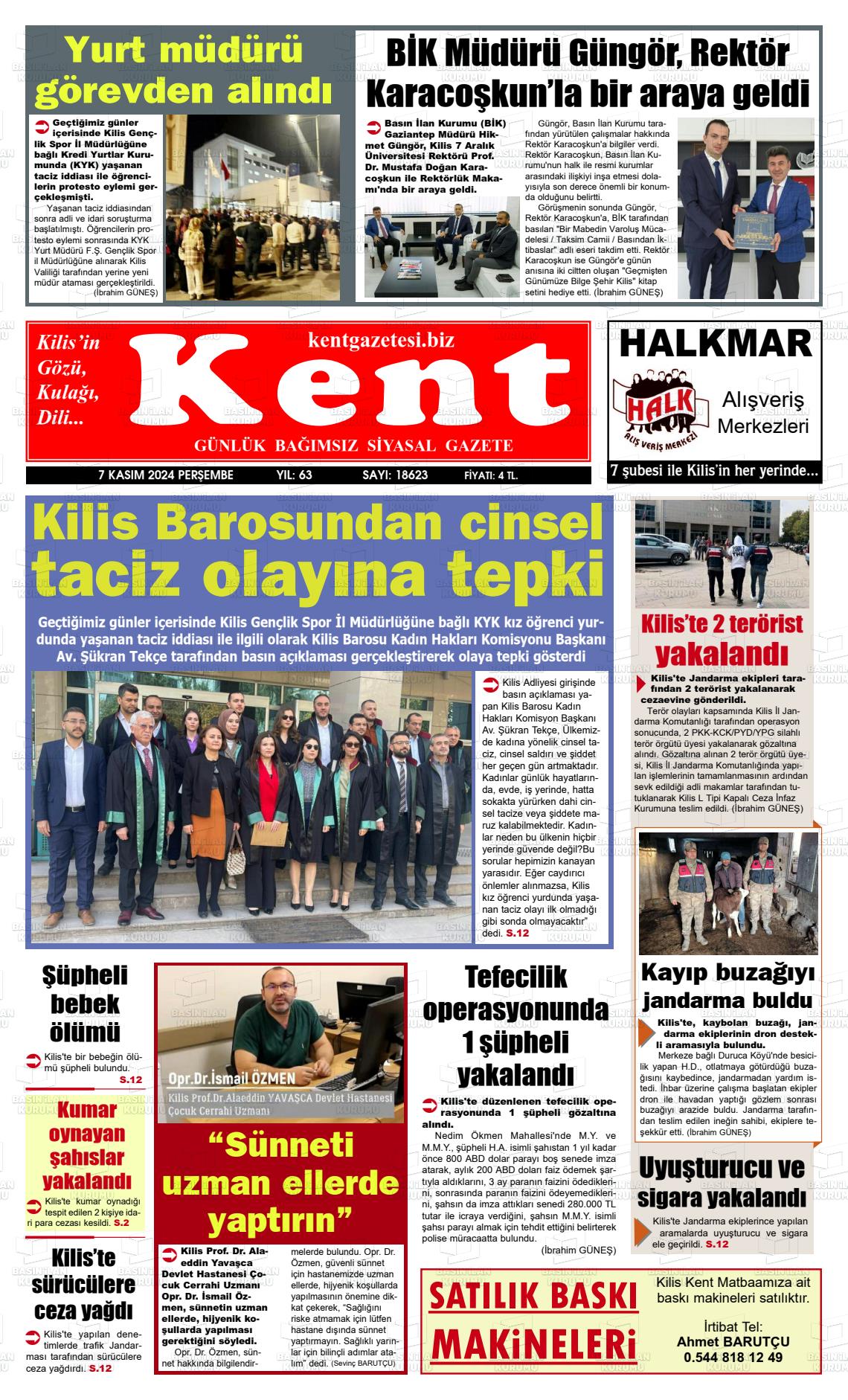 07 Kasım 2024 Kilis Kent Gazete Manşeti