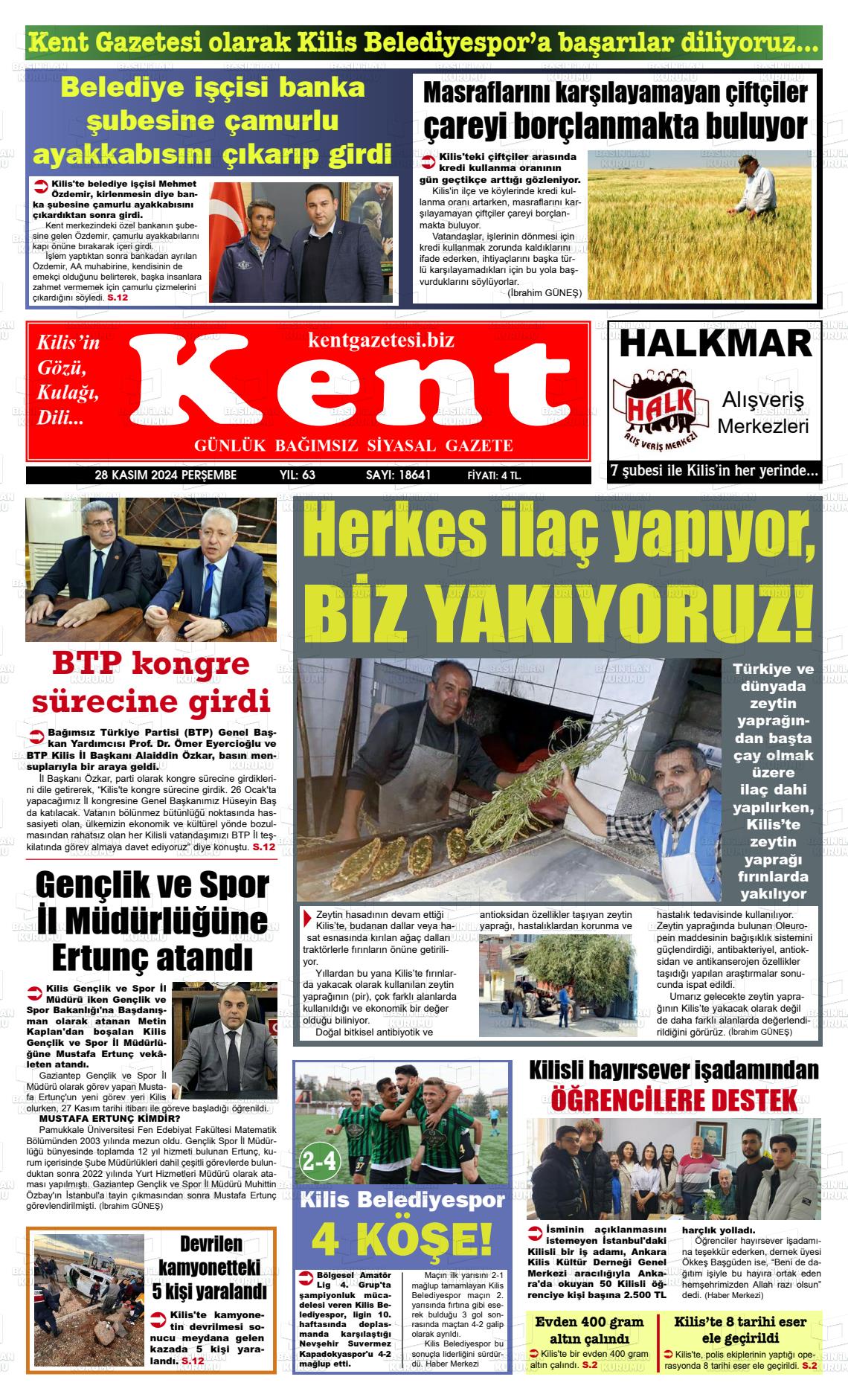 03 Aralık 2024 Kilis Kent Gazete Manşeti