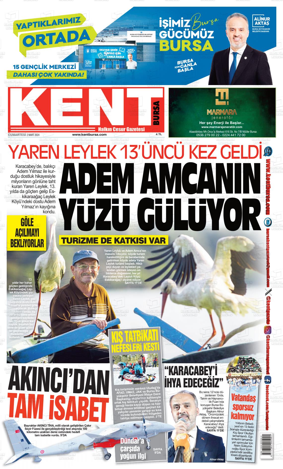 02 Mart 2024 Kent Gazete Manşeti