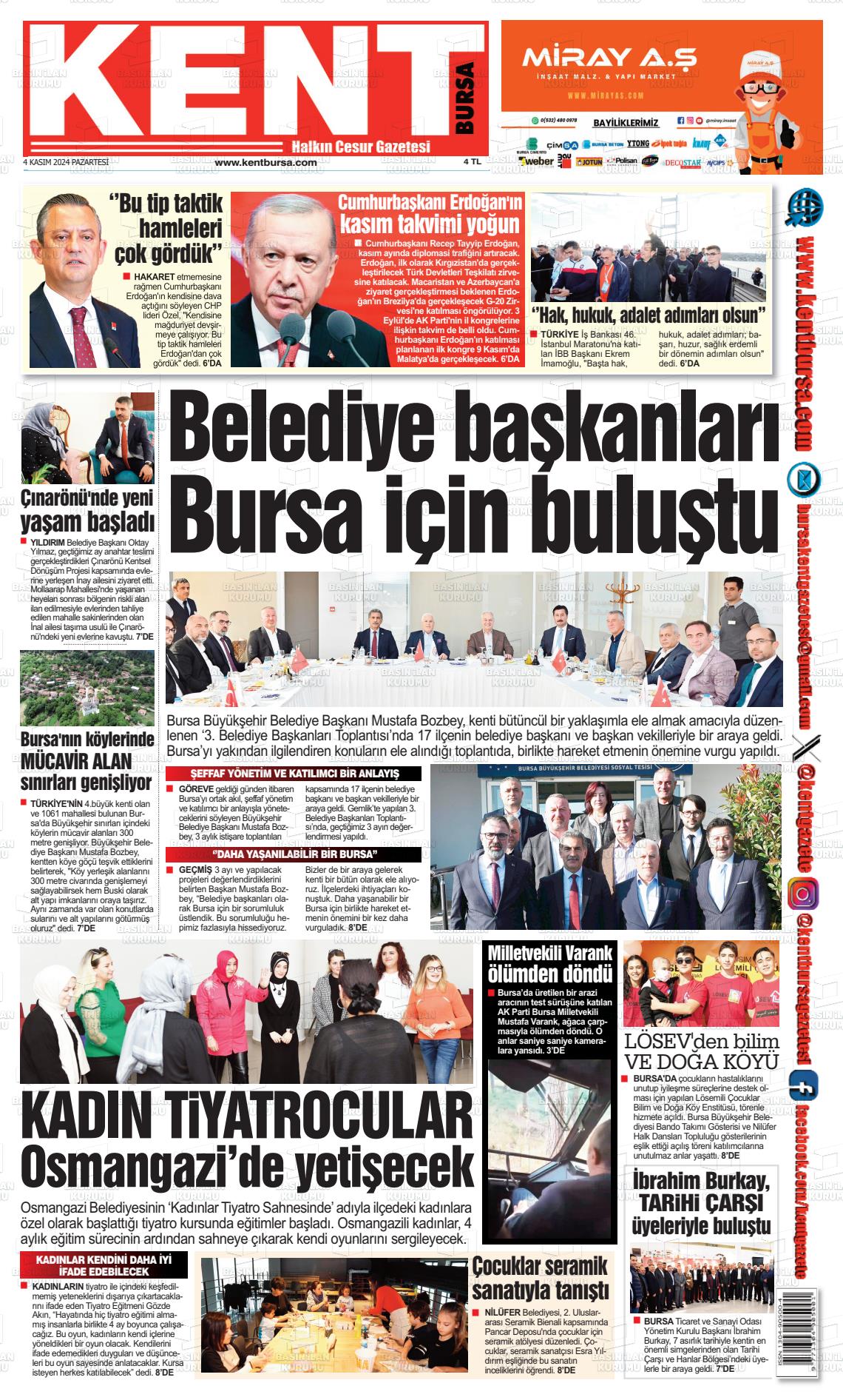 04 Kasım 2024 Kent Gazete Manşeti