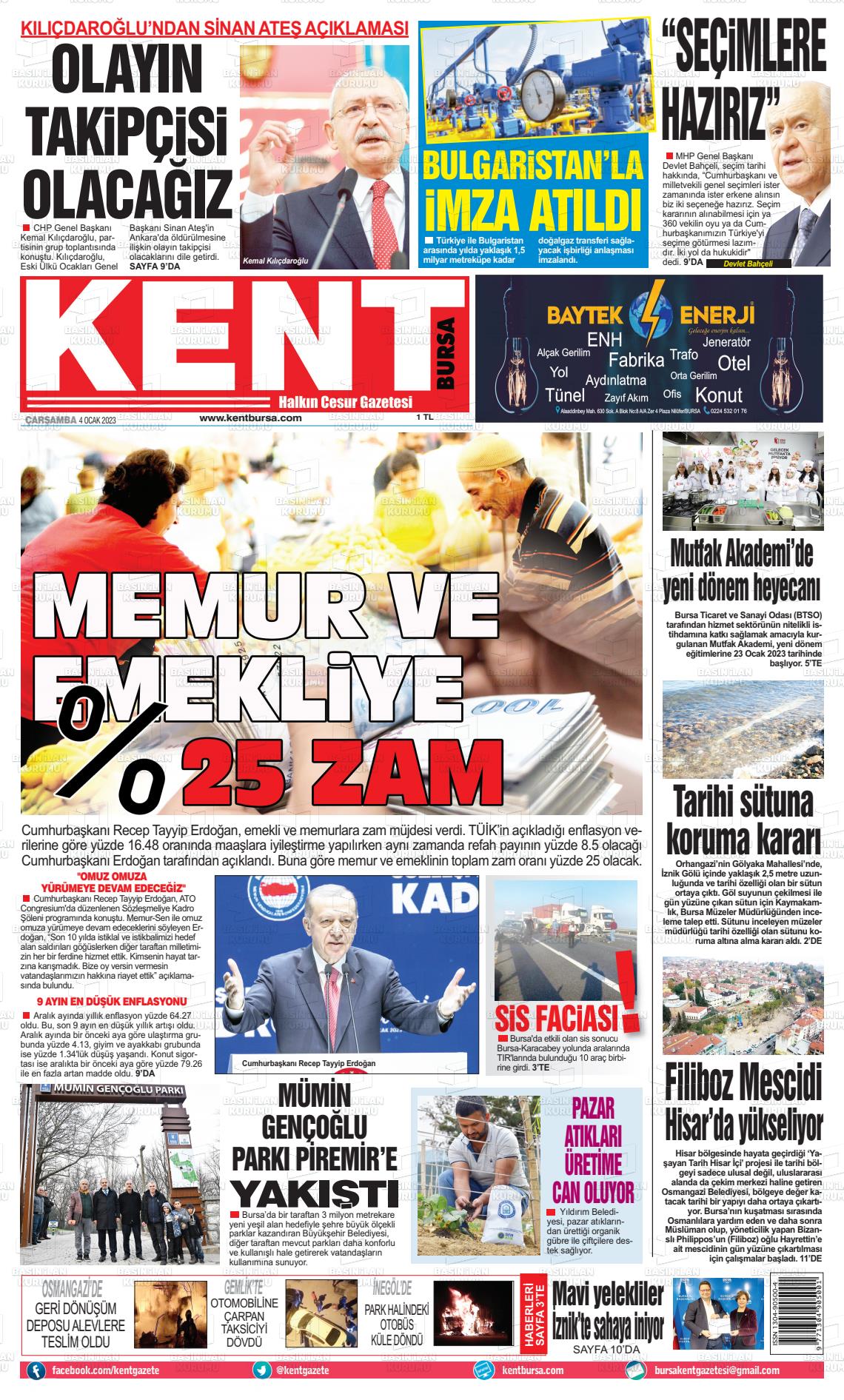 04 Ocak 2023 Kent Gazete Manşeti