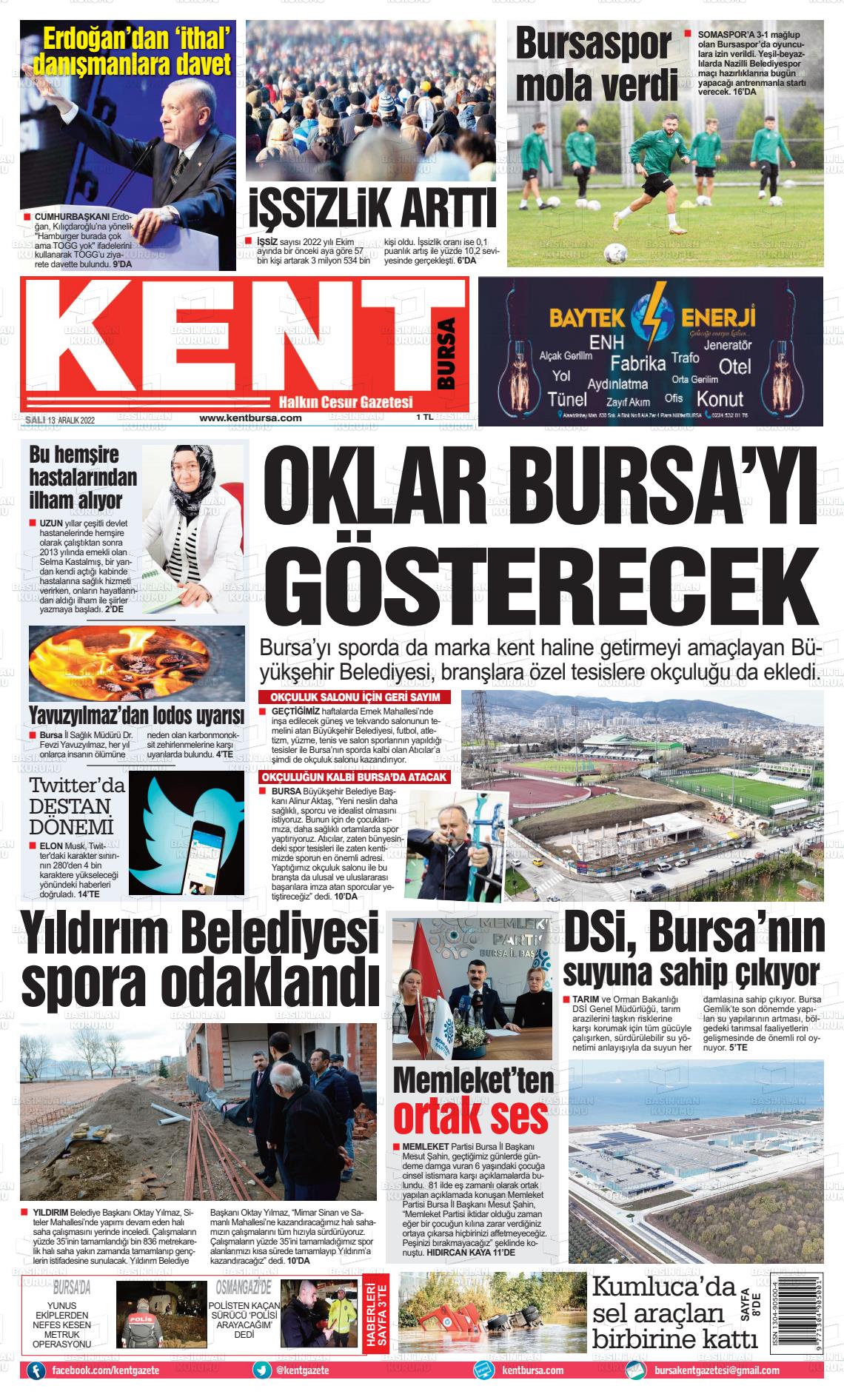 14 Aralık 2022 Kent Gazete Manşeti