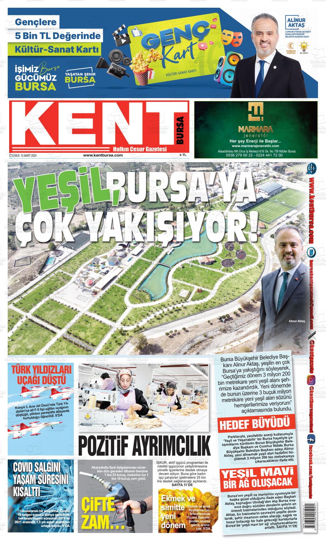 15 Mart 2024 Kent Gazete Manşeti