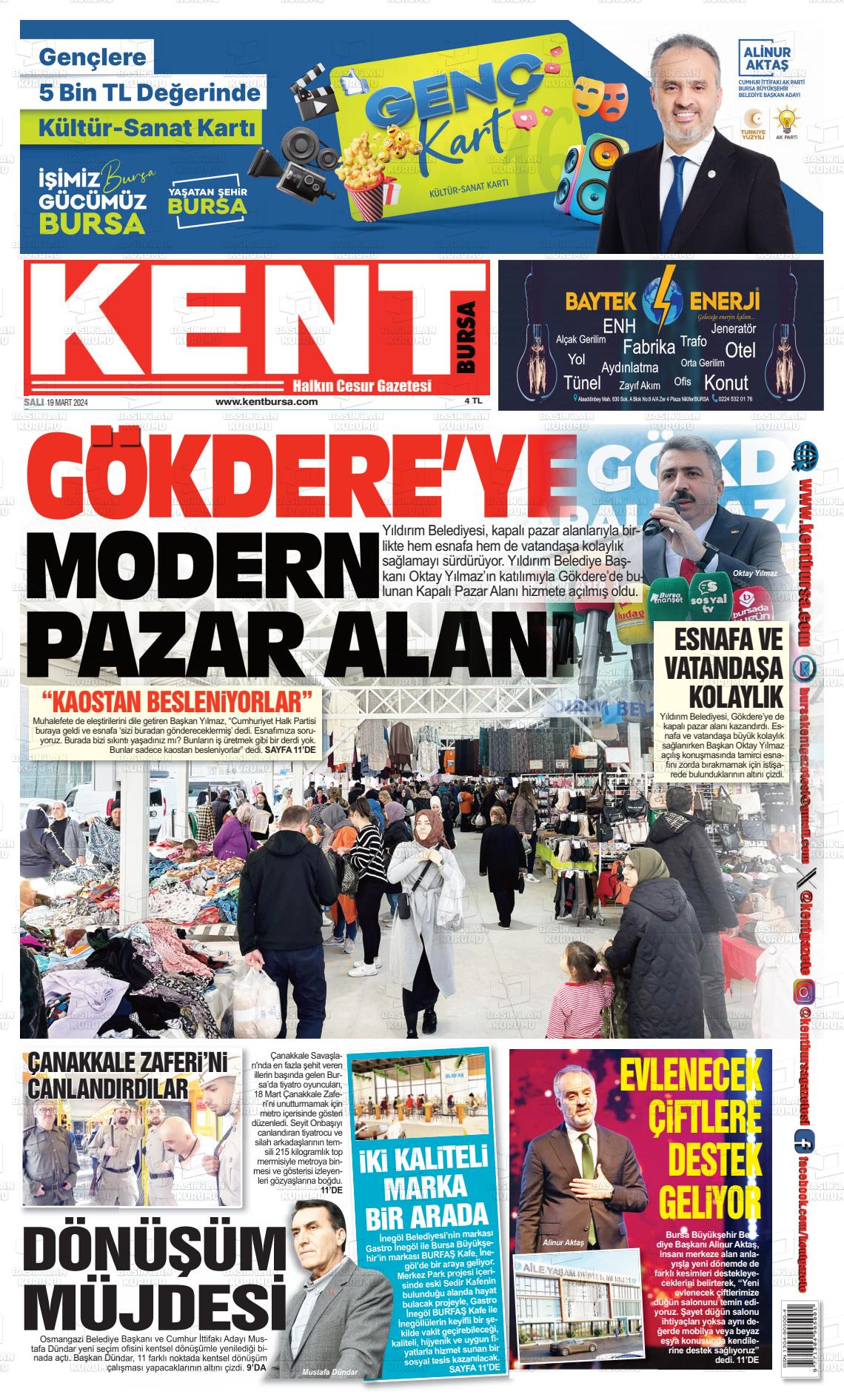 19 Mart 2024 Kent Gazete Manşeti