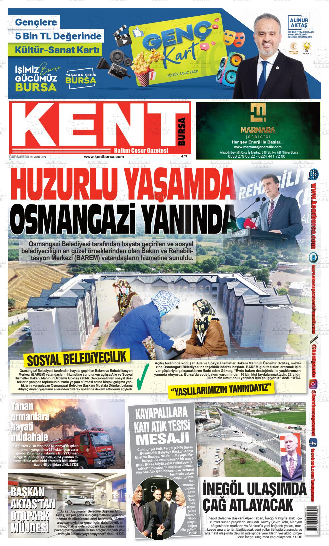 20 Mart 2024 Kent Gazete Manşeti