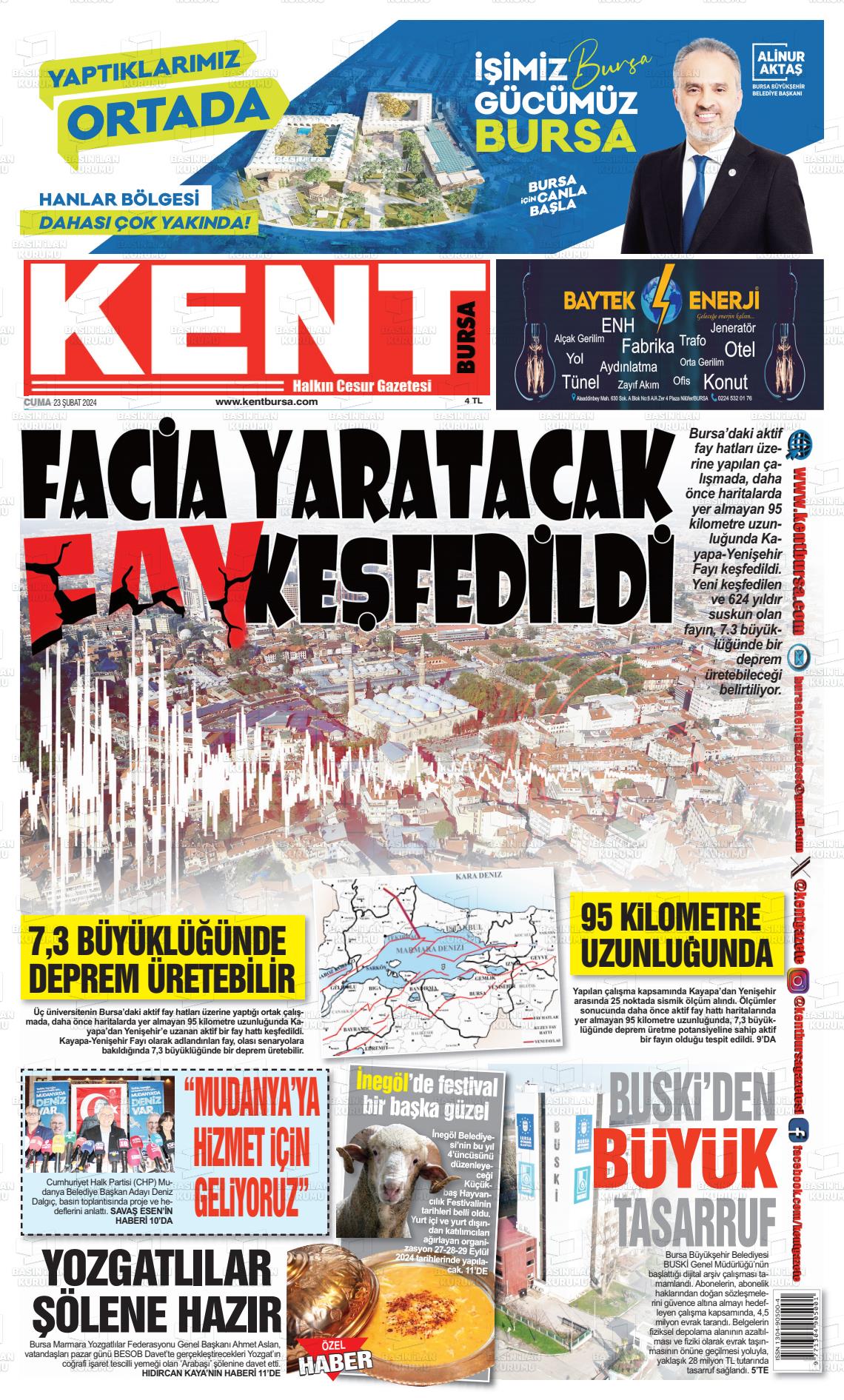 23 Şubat 2024 Kent Gazete Manşeti