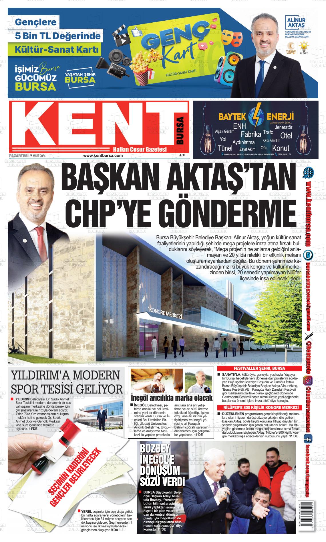 25 Mart 2024 Kent Gazete Manşeti