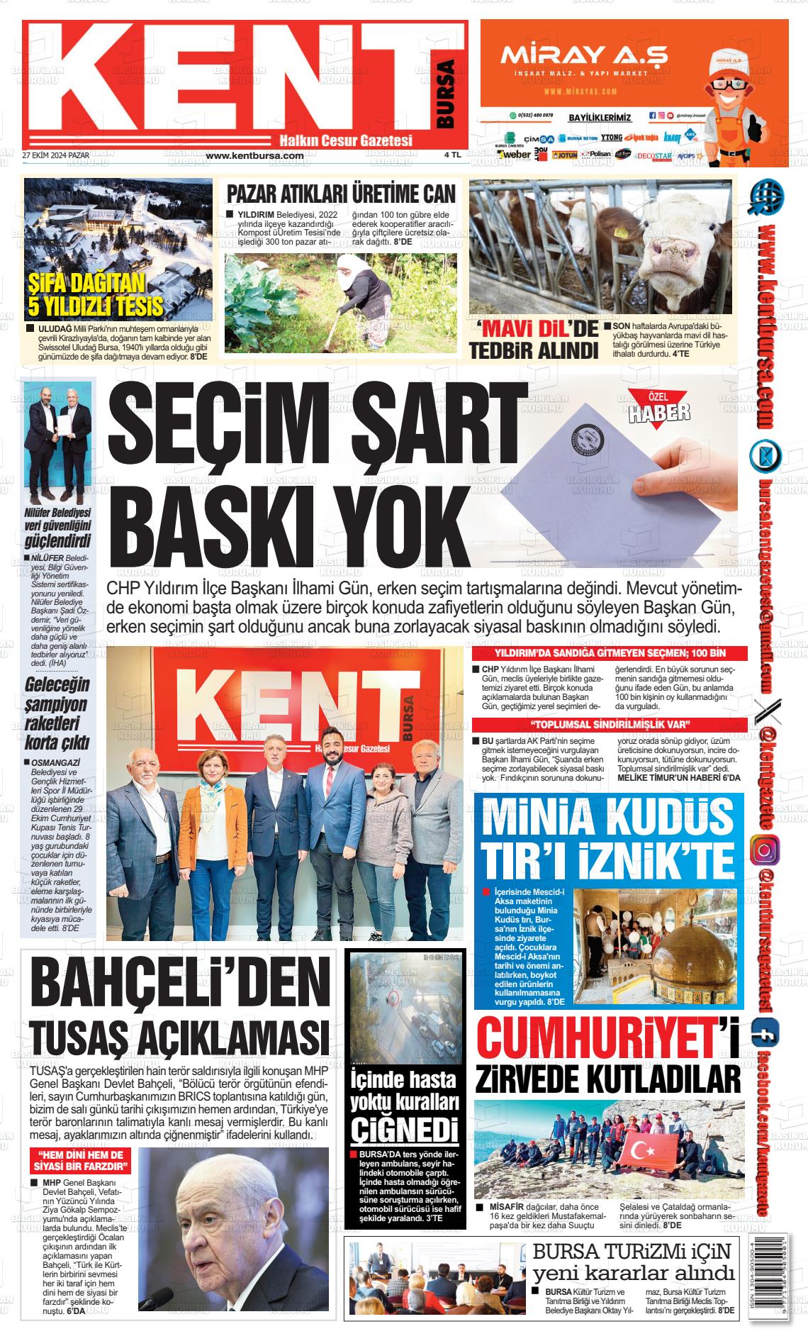 27 Ekim 2024 Kent Gazete Manşeti