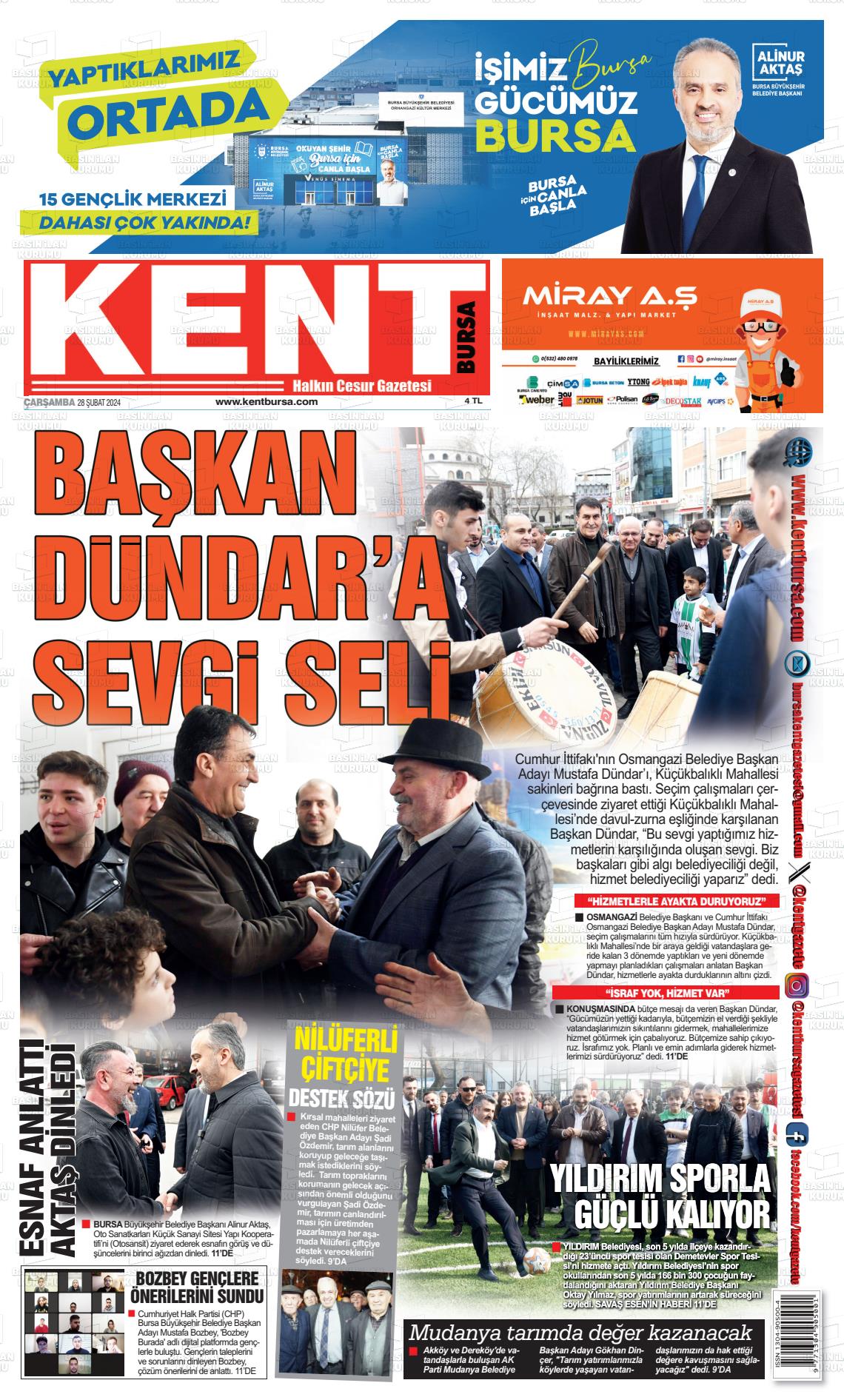 28 Şubat 2024 Kent Gazete Manşeti