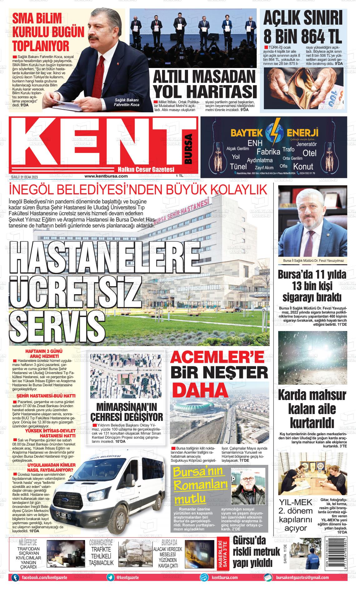 31 Ocak 2023 Kent Gazete Manşeti