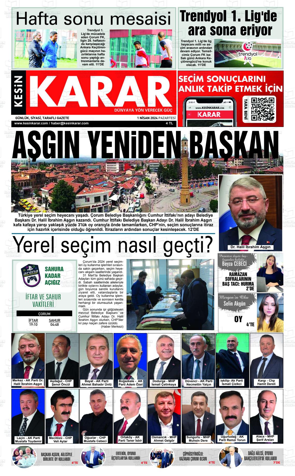 01 Nisan 2024 Kesin Karar Gazete Manşeti