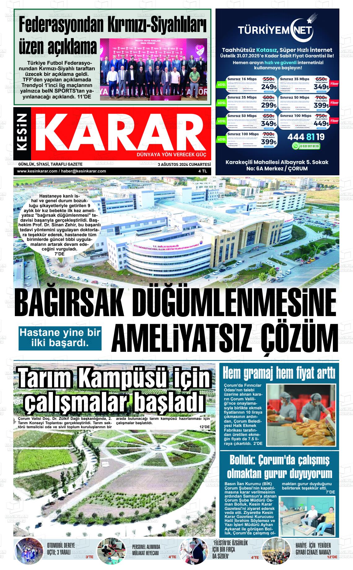 03 Ağustos 2024 Kesin Karar Gazete Manşeti