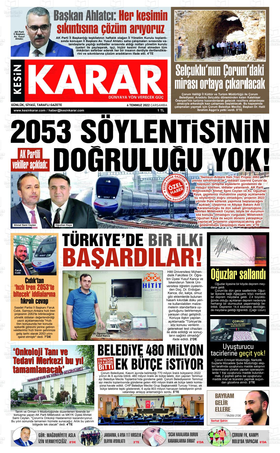 06 Temmuz 2022 Kesin Karar Gazete Manşeti