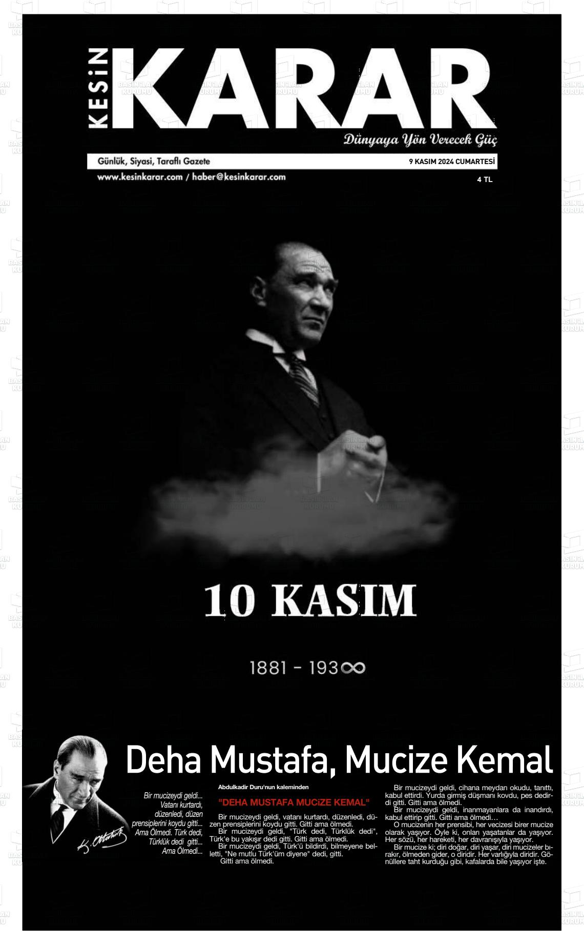 09 Kasım 2024 Kesin Karar Gazete Manşeti