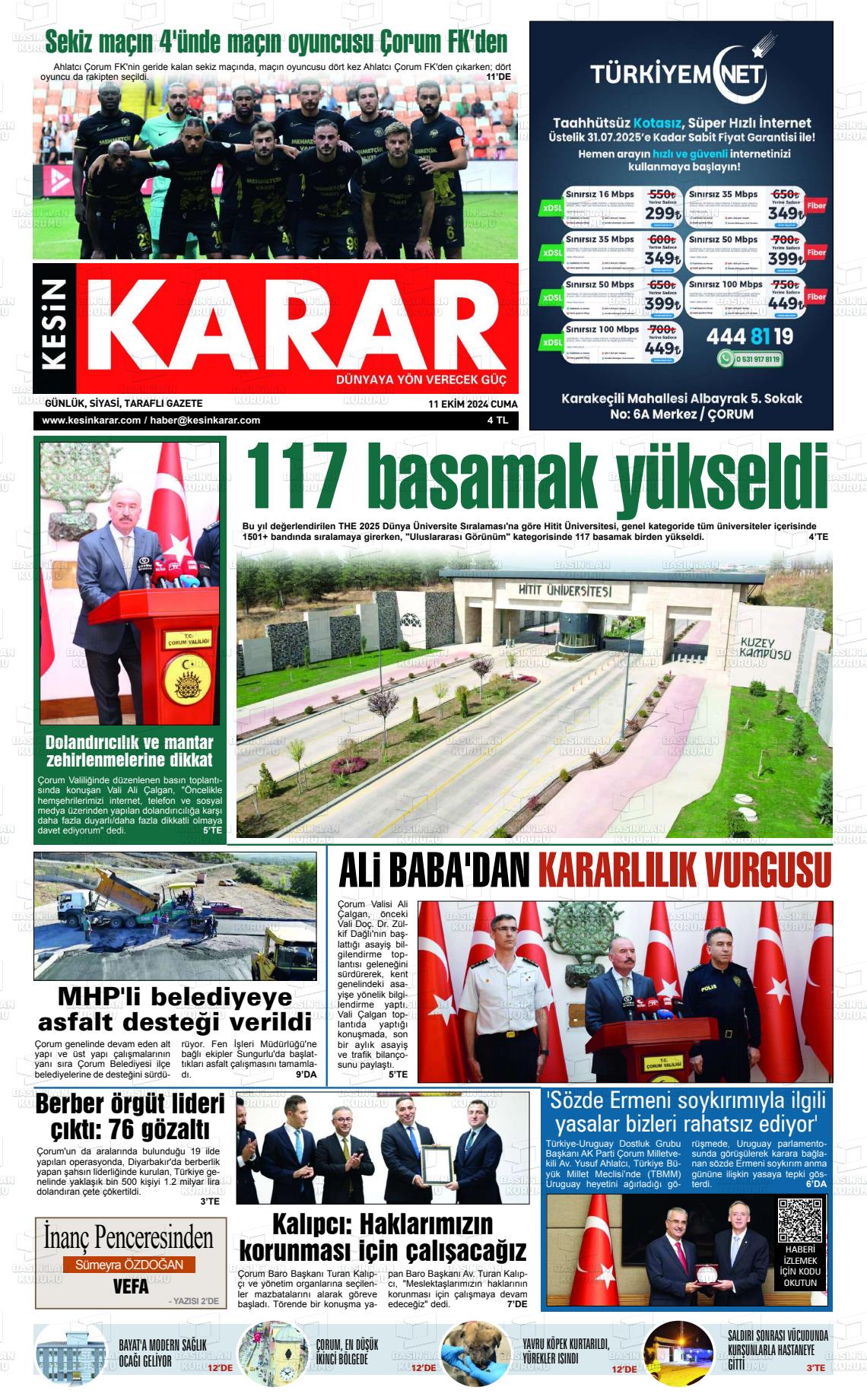 11 Ekim 2024 Kesin Karar Gazete Manşeti