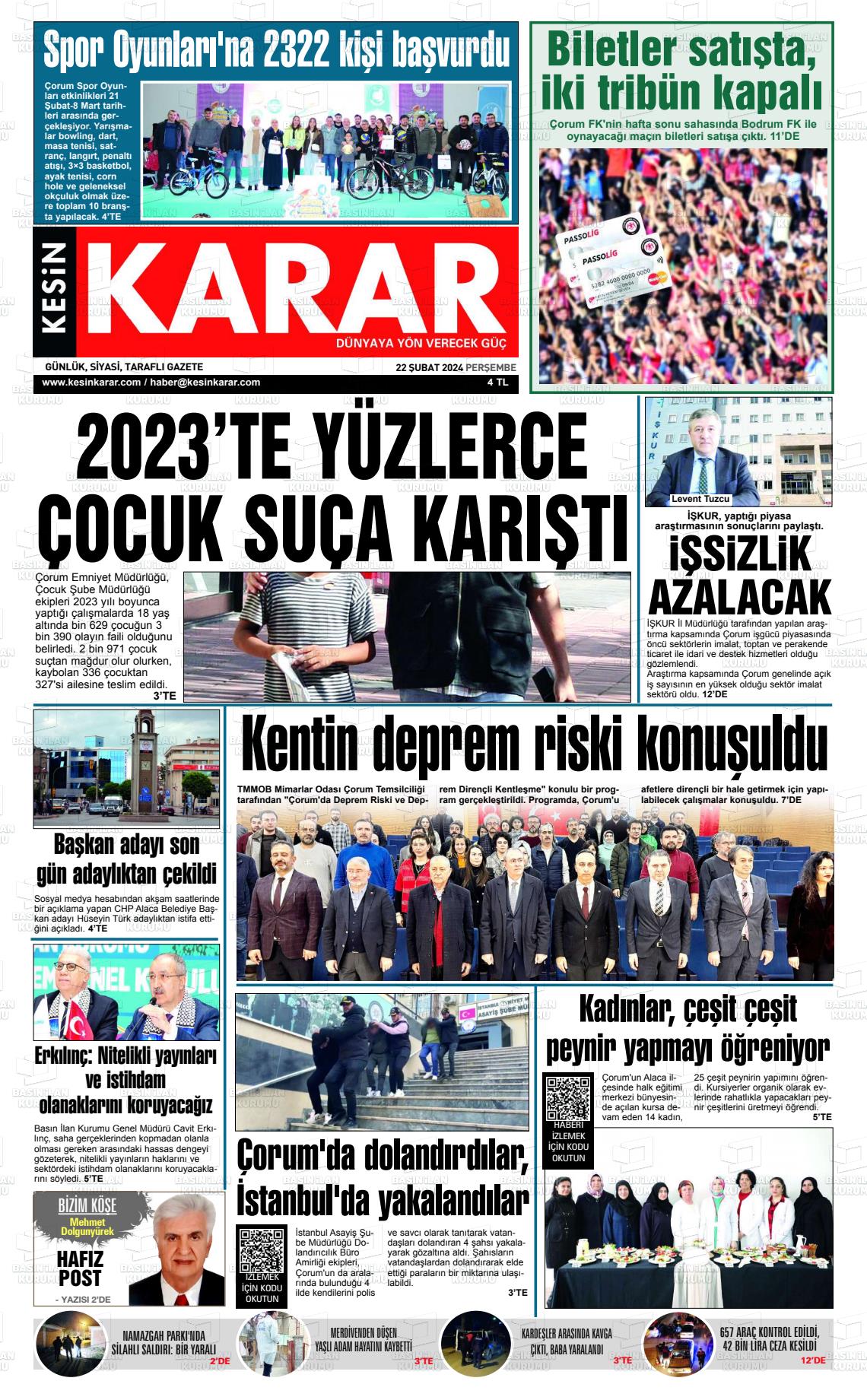 22 Şubat 2024 Kesin Karar Gazete Manşeti