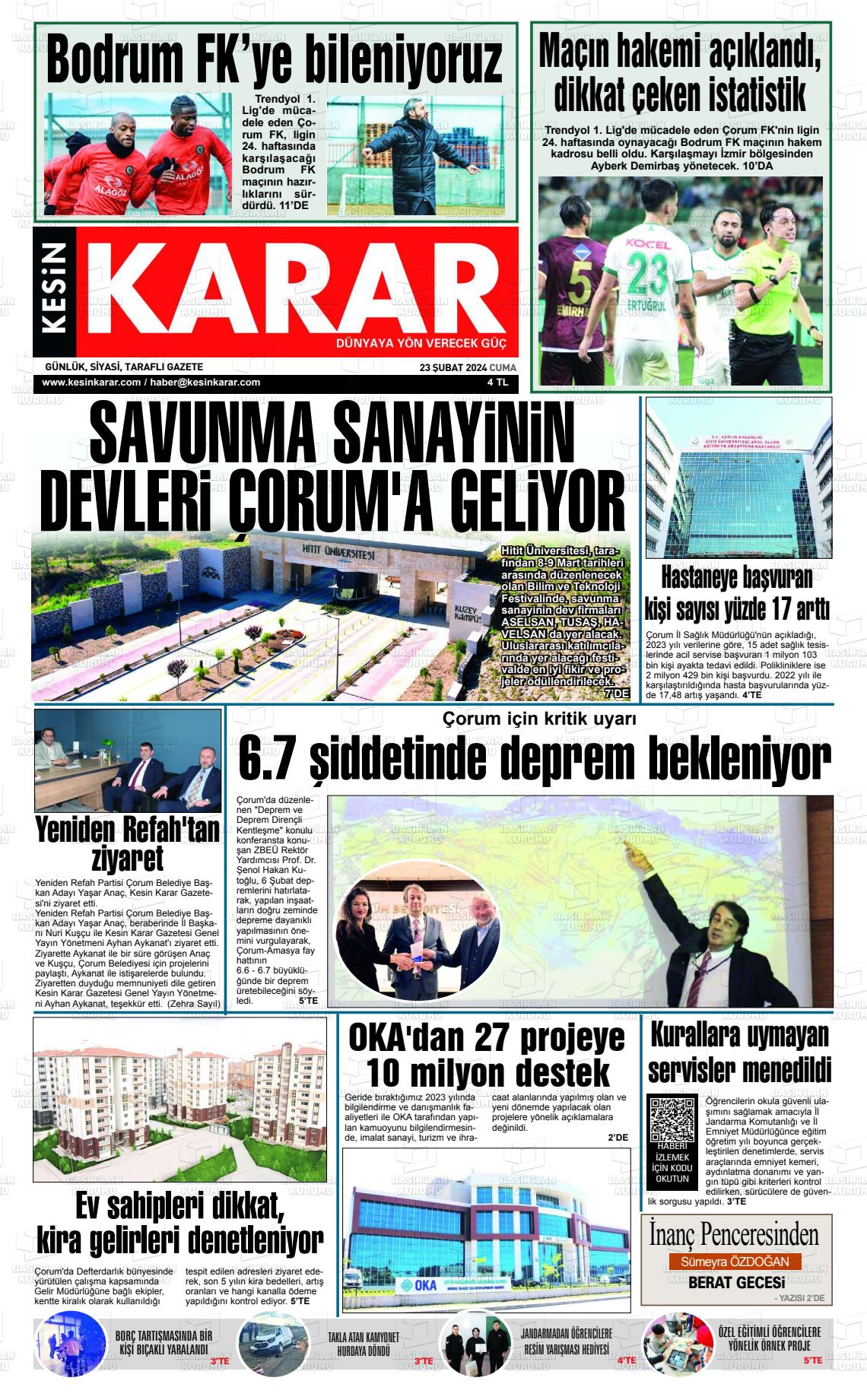 23 Şubat 2024 Kesin Karar Gazete Manşeti