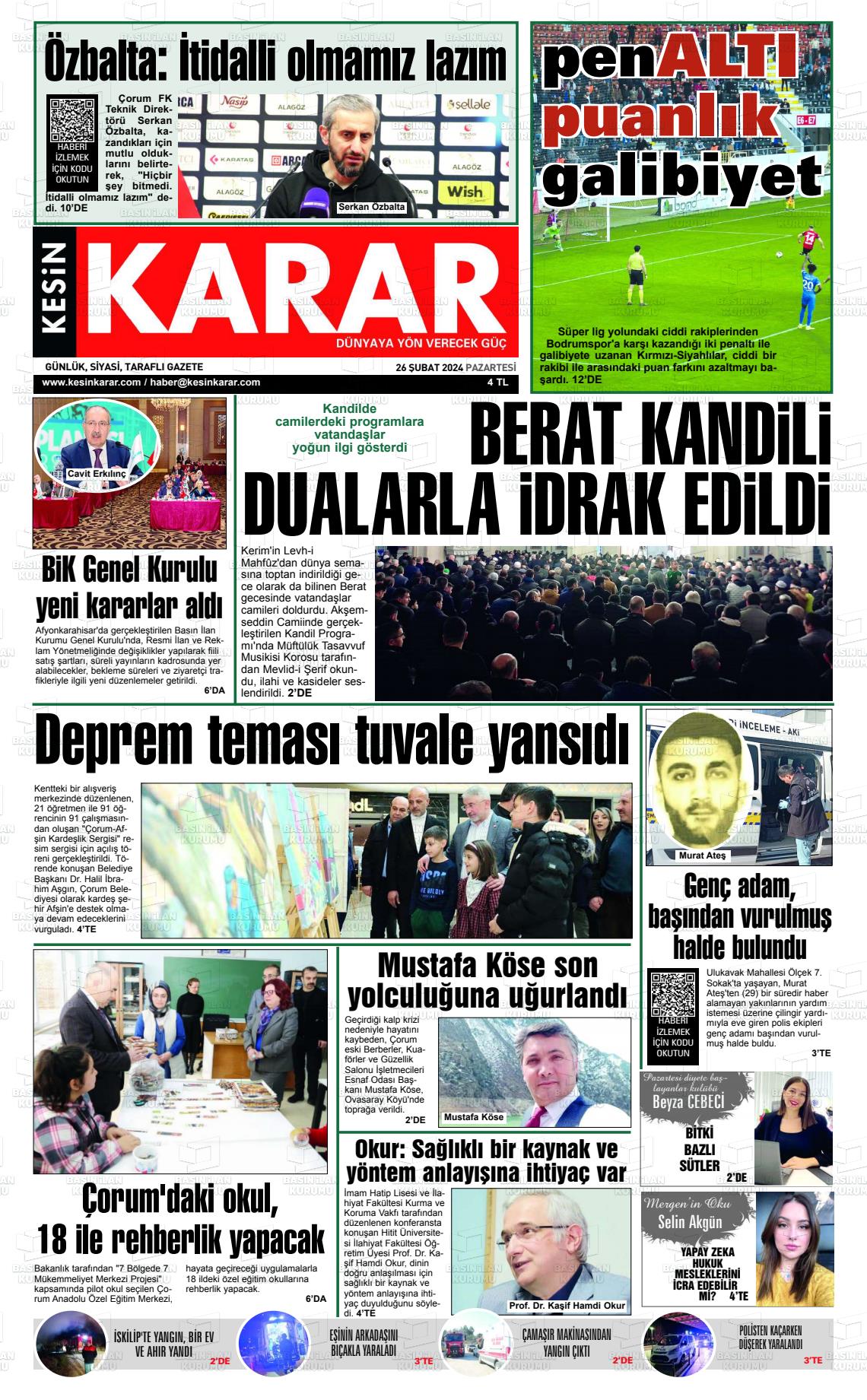 26 Şubat 2024 Kesin Karar Gazete Manşeti