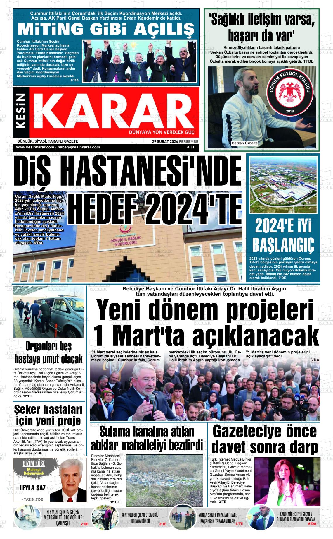 29 Şubat 2024 Kesin Karar Gazete Manşeti