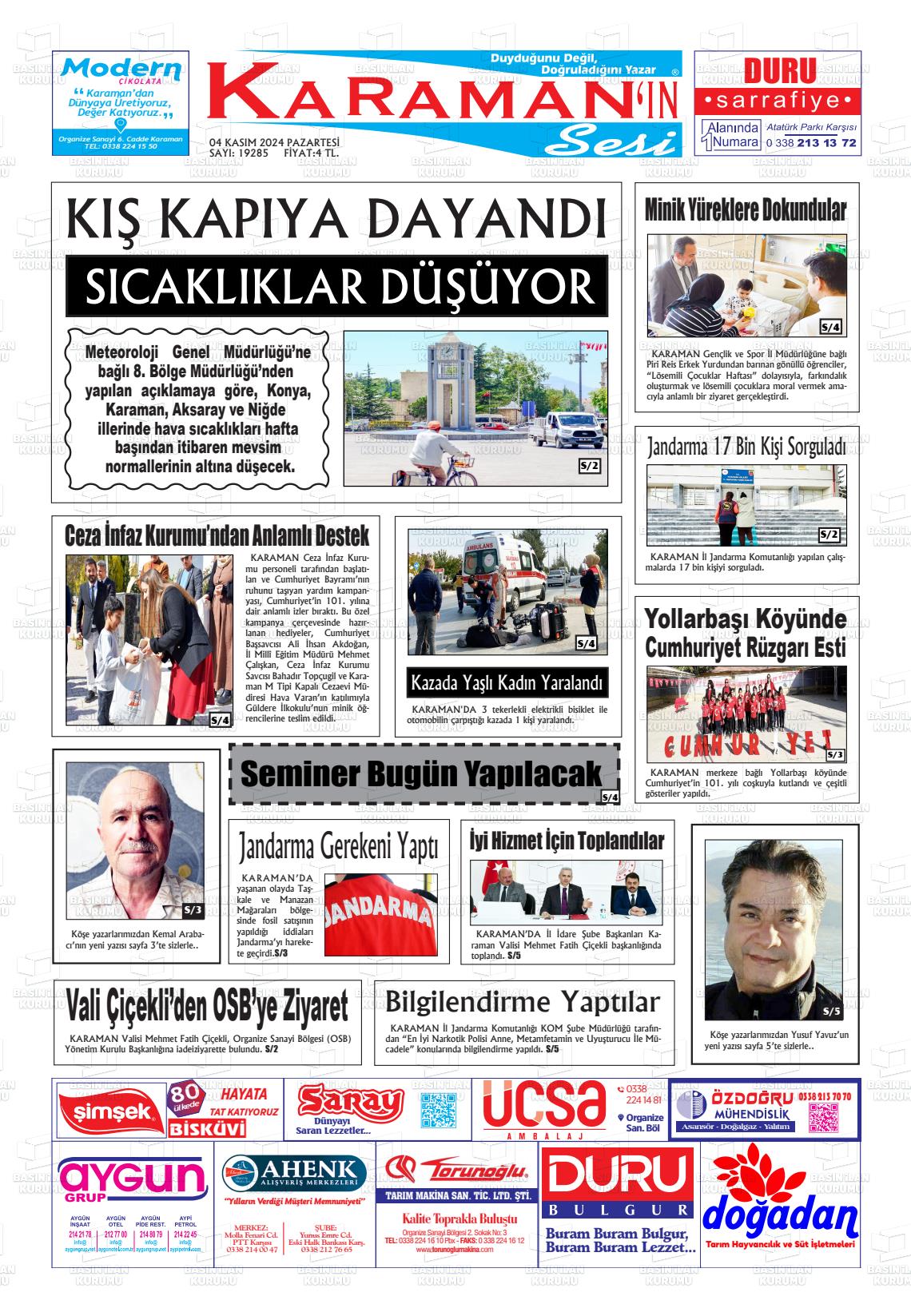 04 Kasım 2024 Karaman'ın Sesi Gazete Manşeti