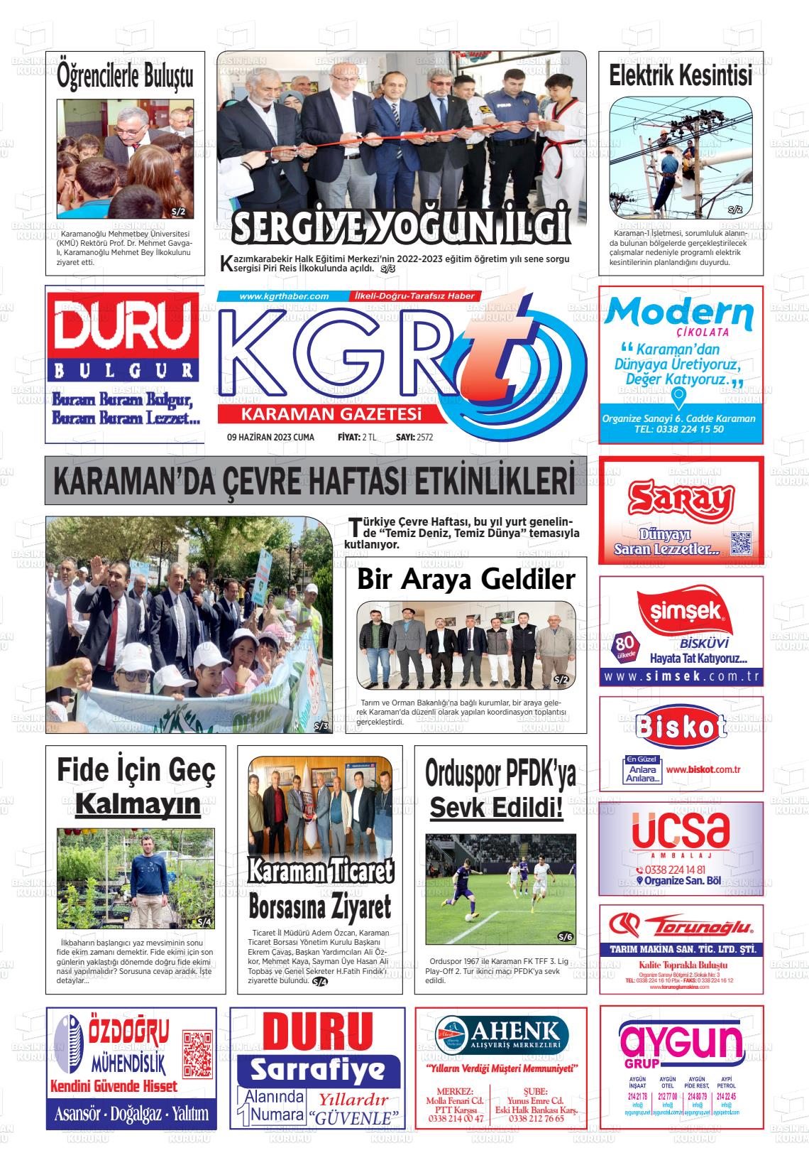 10 Haziran 2023 Kgrt Karaman Gazete Manşeti
