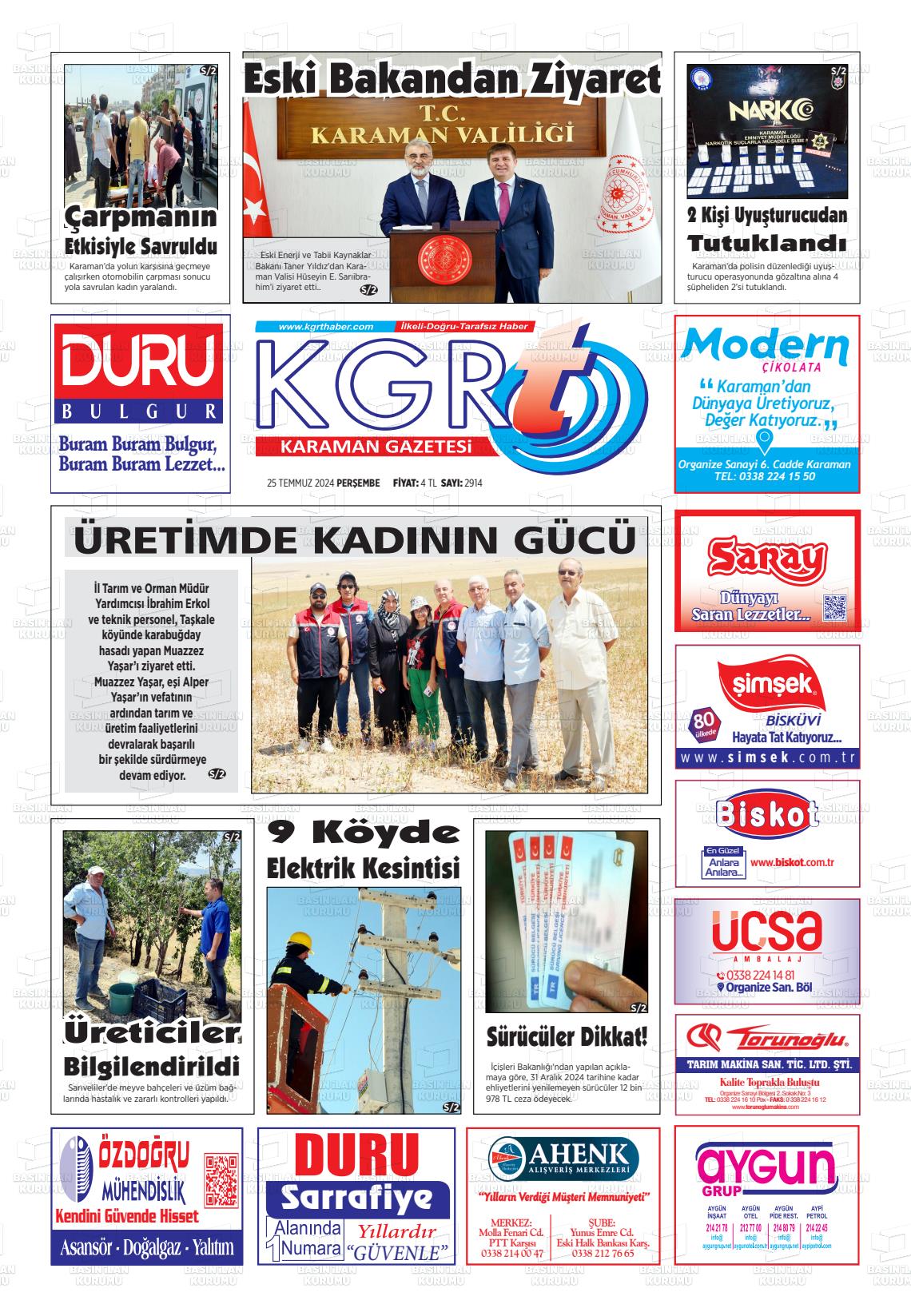 25 Temmuz 2024 Kgrt Karaman Gazete Manşeti