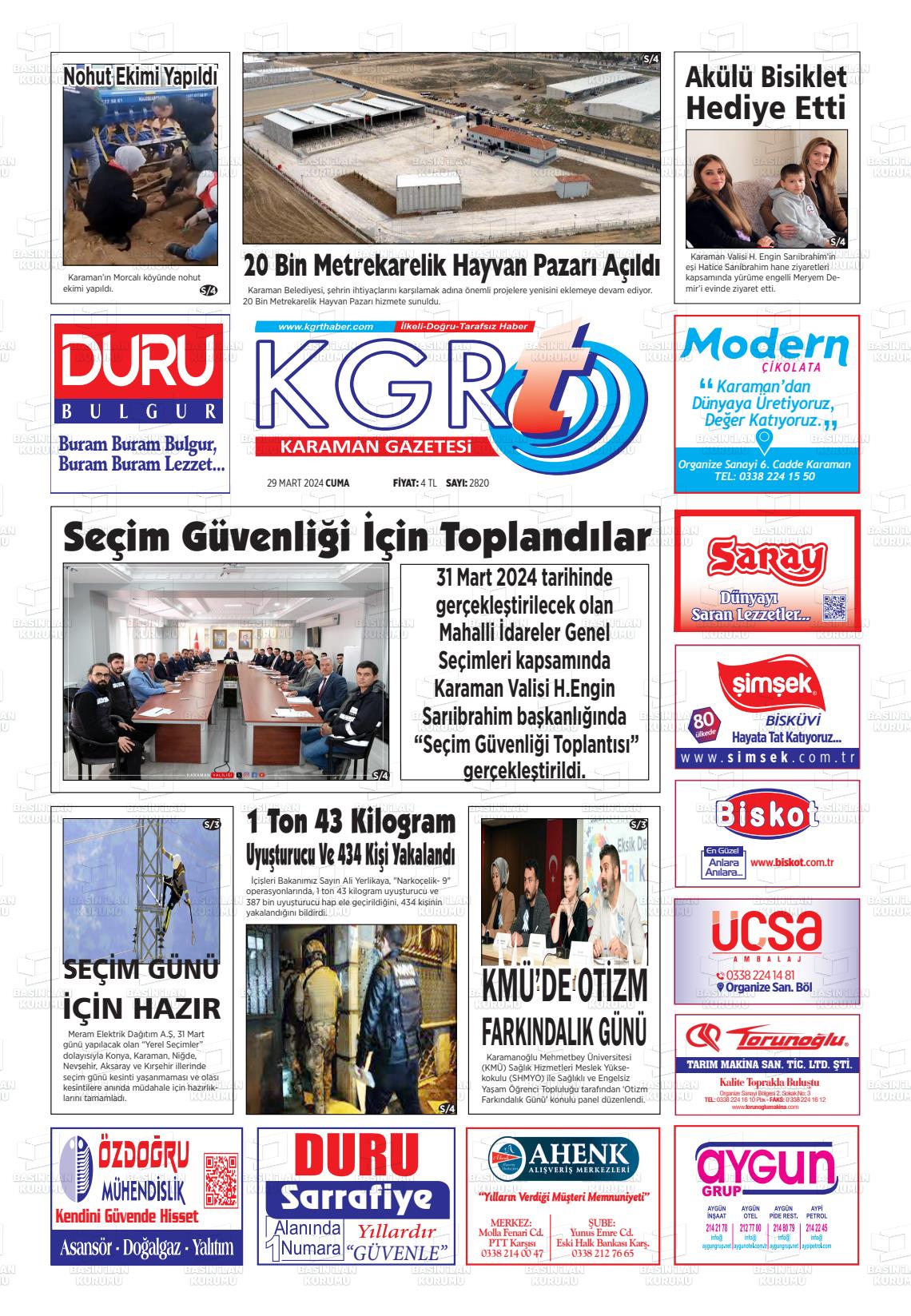 29 Mart 2024 Kgrt Karaman Gazete Manşeti