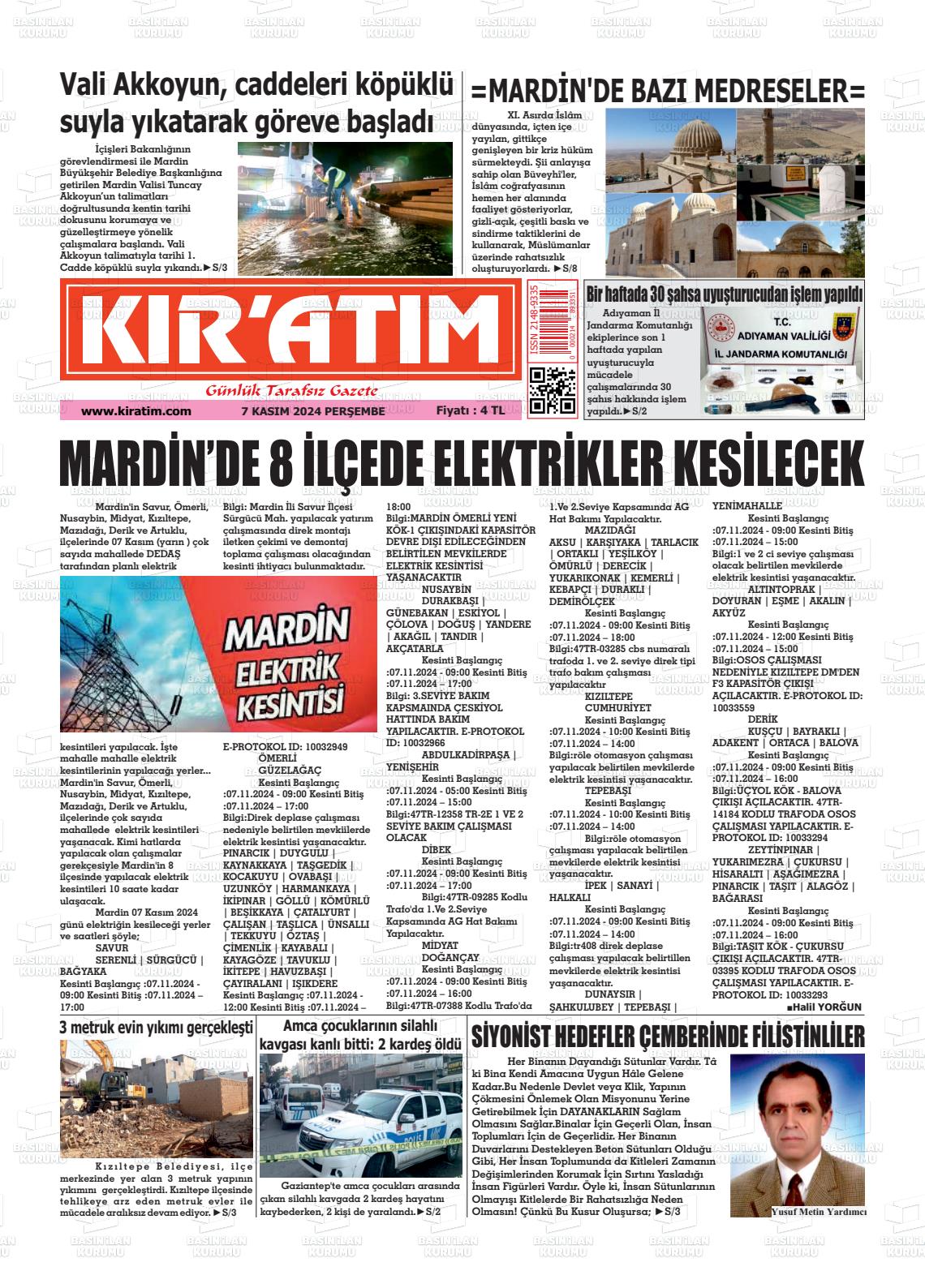 07 Kasım 2024 Mardinnet Haber Gazete Manşeti