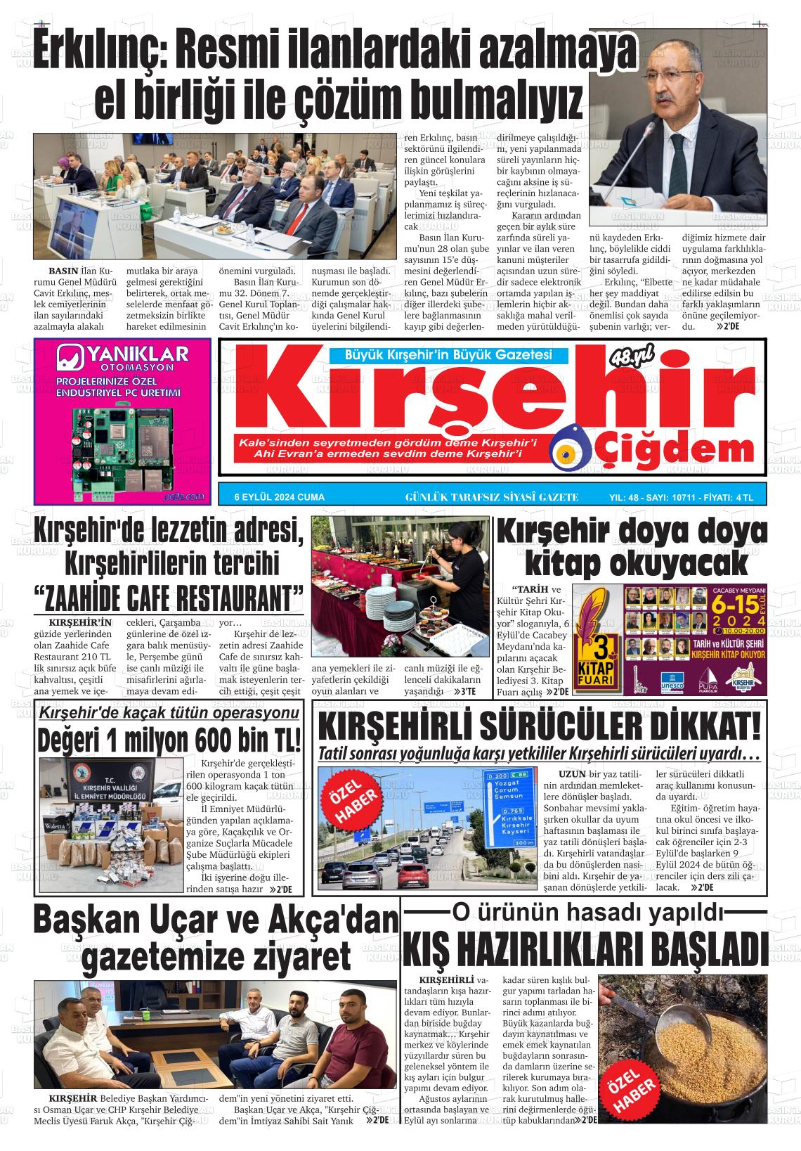 06 Eylül 2024 Kırşehir Çiğdem Gazete Manşeti