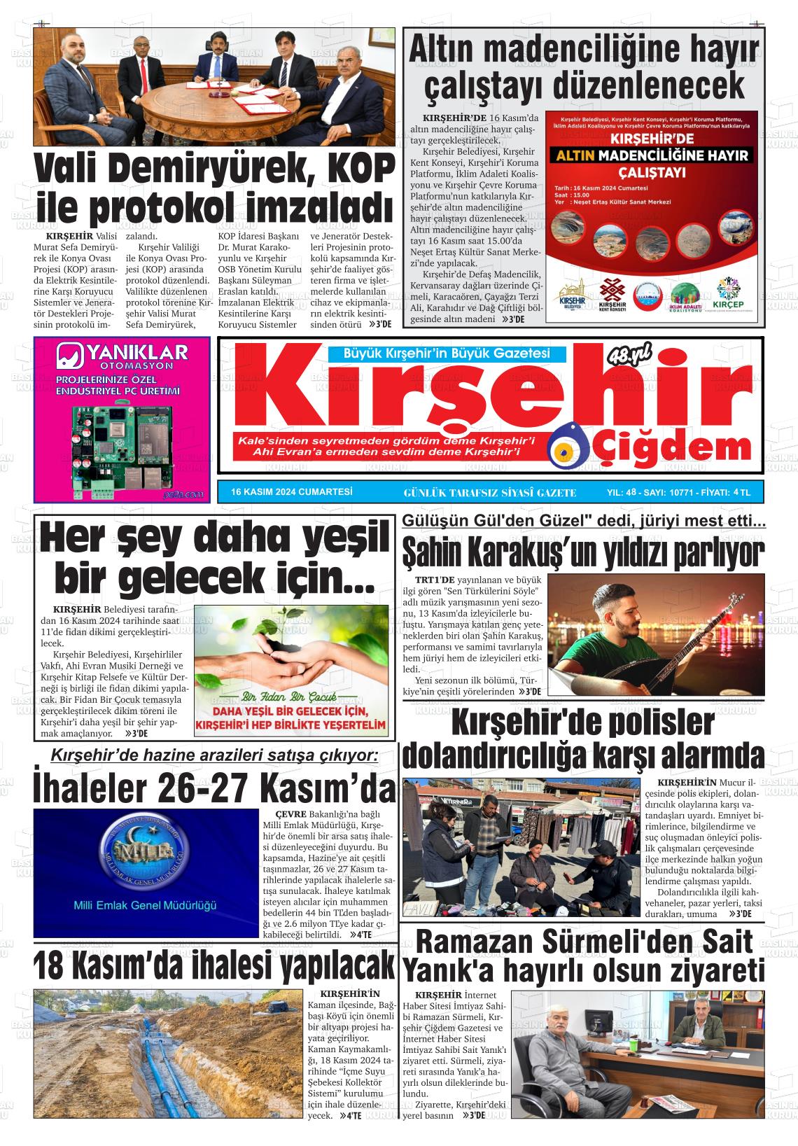 16 Kasım 2024 Kırşehir Çiğdem Gazete Manşeti