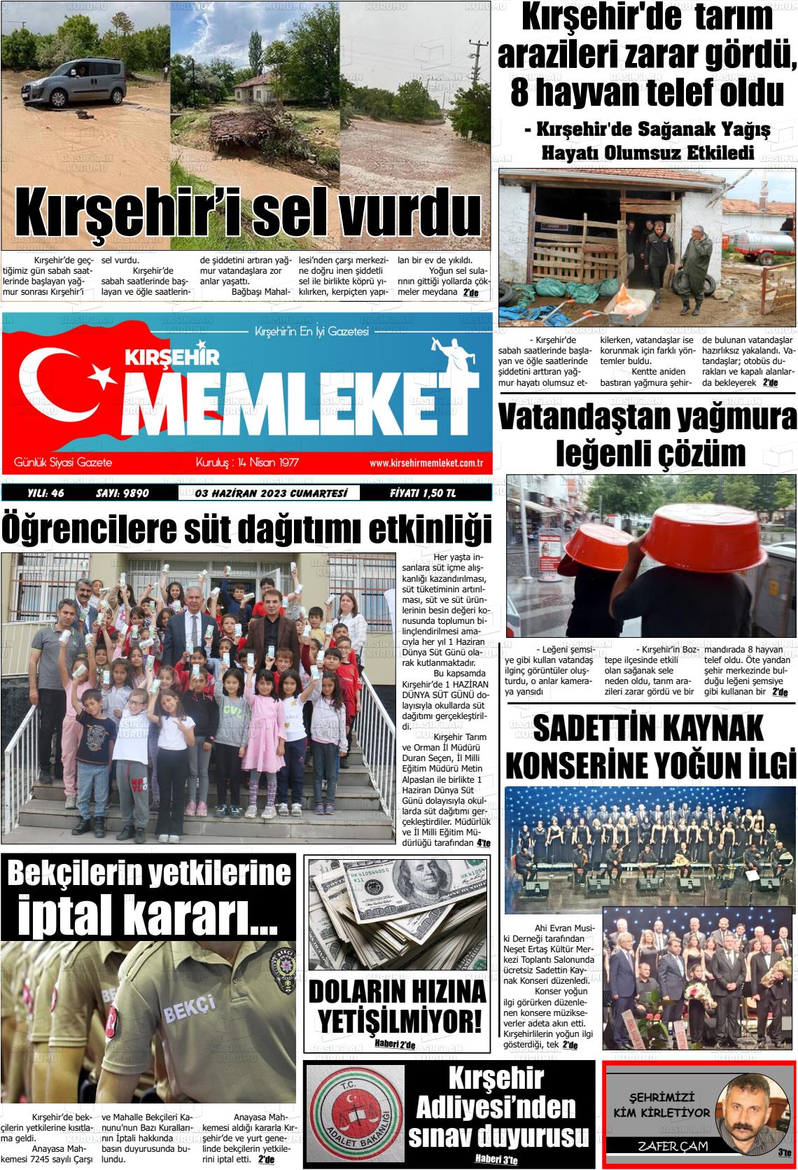 03 Haziran 2023 Kırşehir Memleket Gazete Manşeti