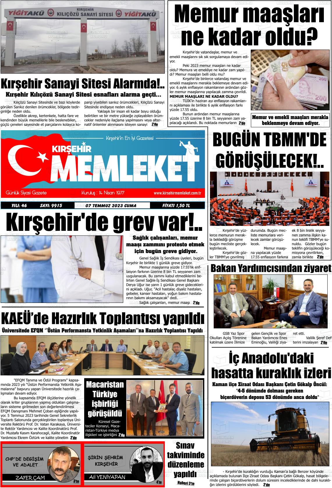 04 Eylül 2023 Kırşehir Memleket Gazete Manşeti