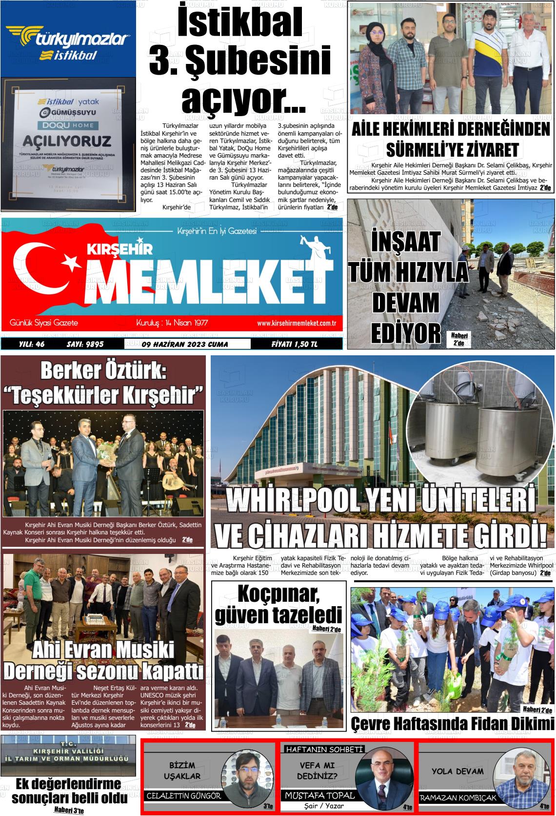 10 Haziran 2023 Kırşehir Memleket Gazete Manşeti