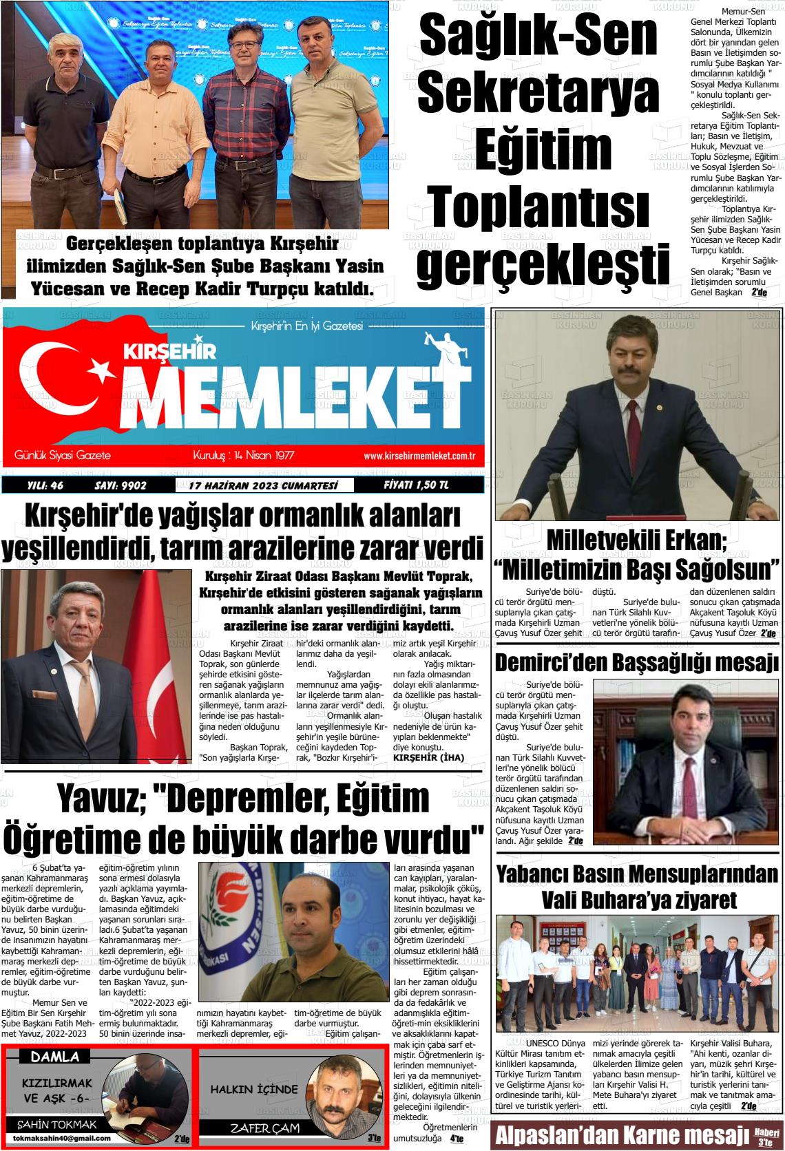 15 Ağustos 2023 Kırşehir Memleket Gazete Manşeti