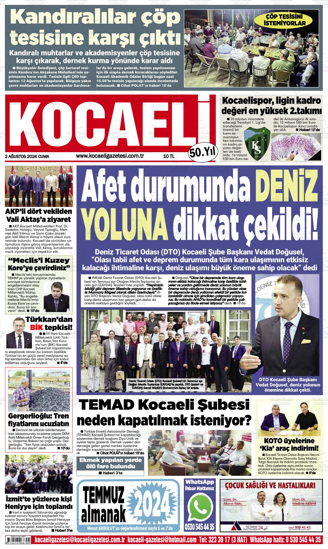 02 Ağustos 2024 Kocaeli Gazete Manşeti