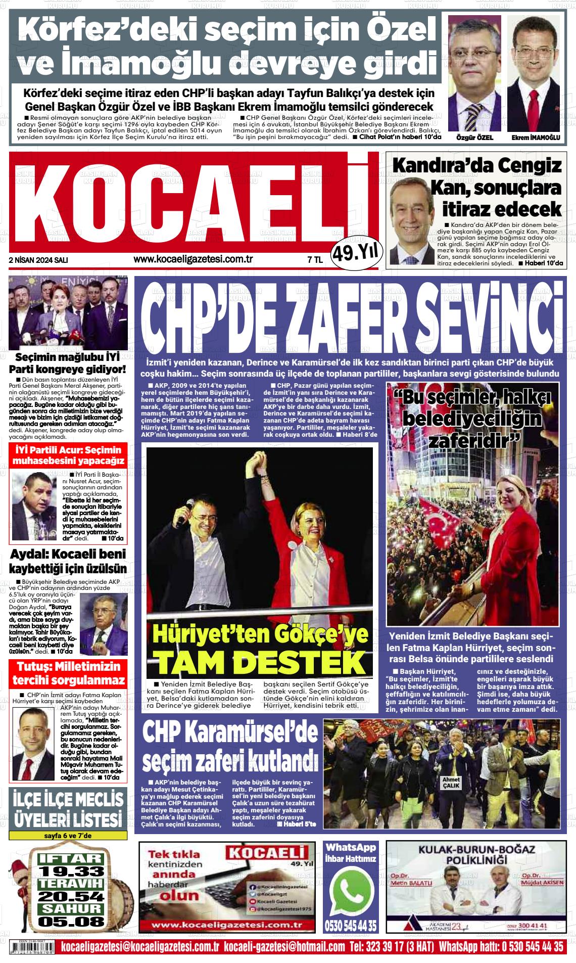 02 Nisan 2024 Kocaeli Gazete Manşeti