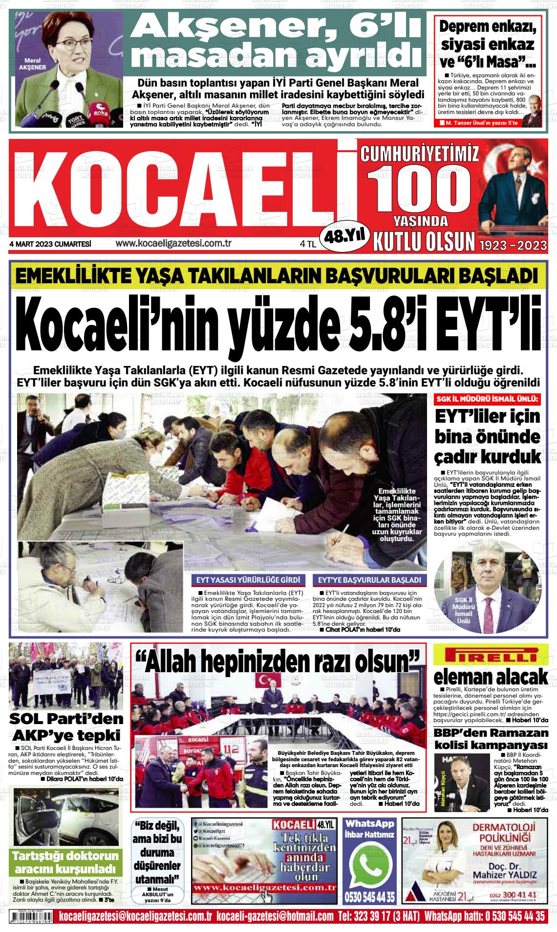 04 Mart 2023 Kocaeli Gazete Manşeti