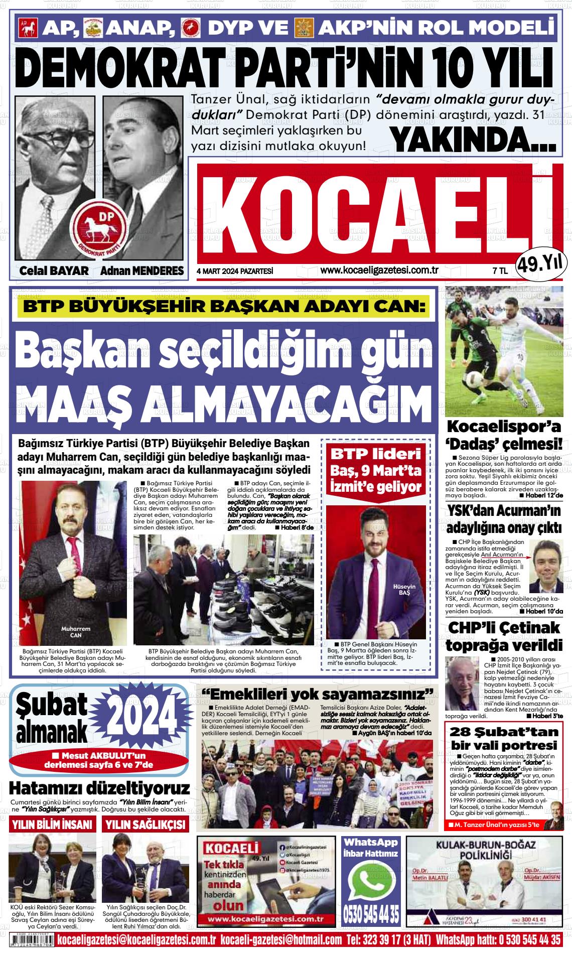 04 Mart 2024 Kocaeli Gazete Manşeti