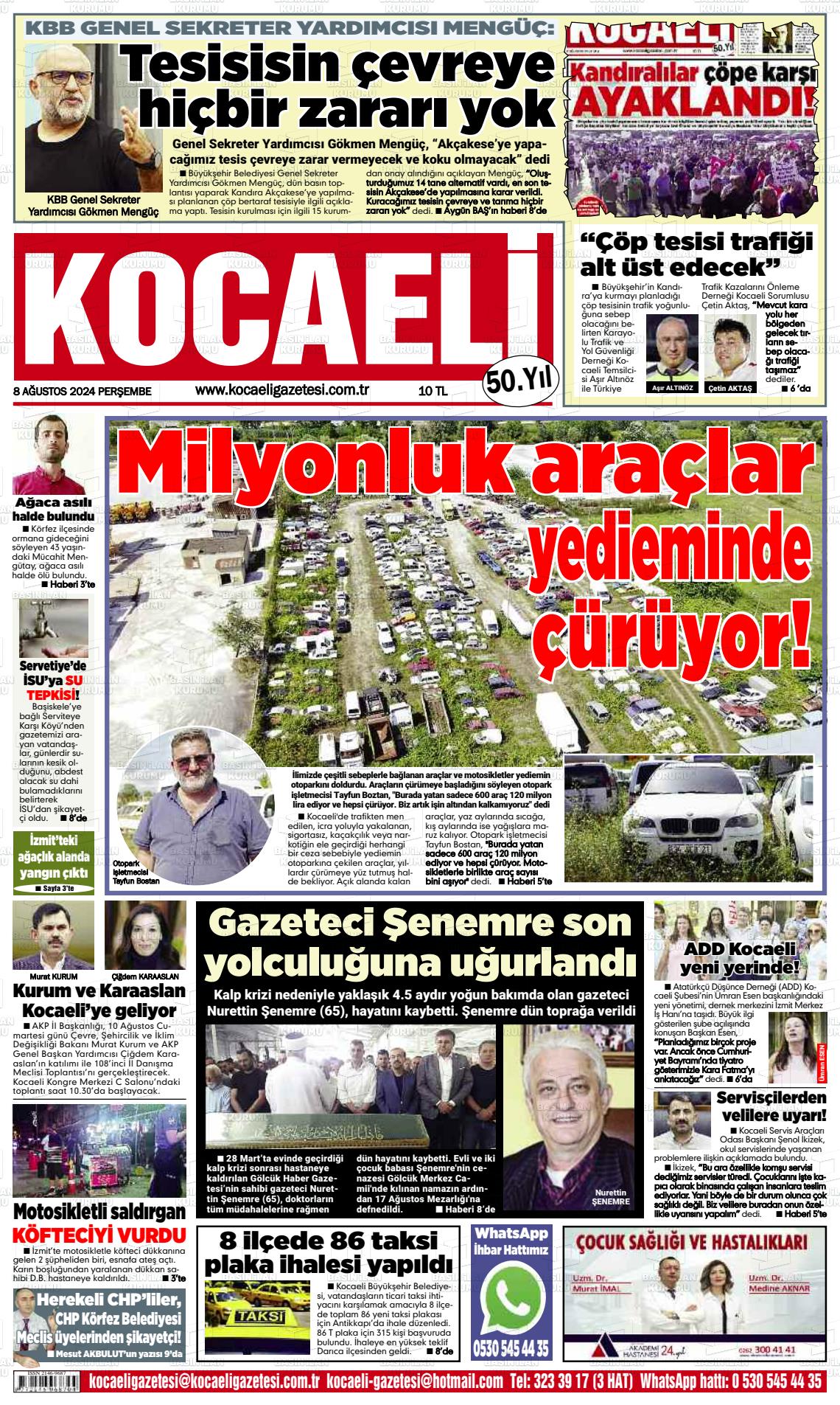 08 Ağustos 2024 Kocaeli Gazete Manşeti