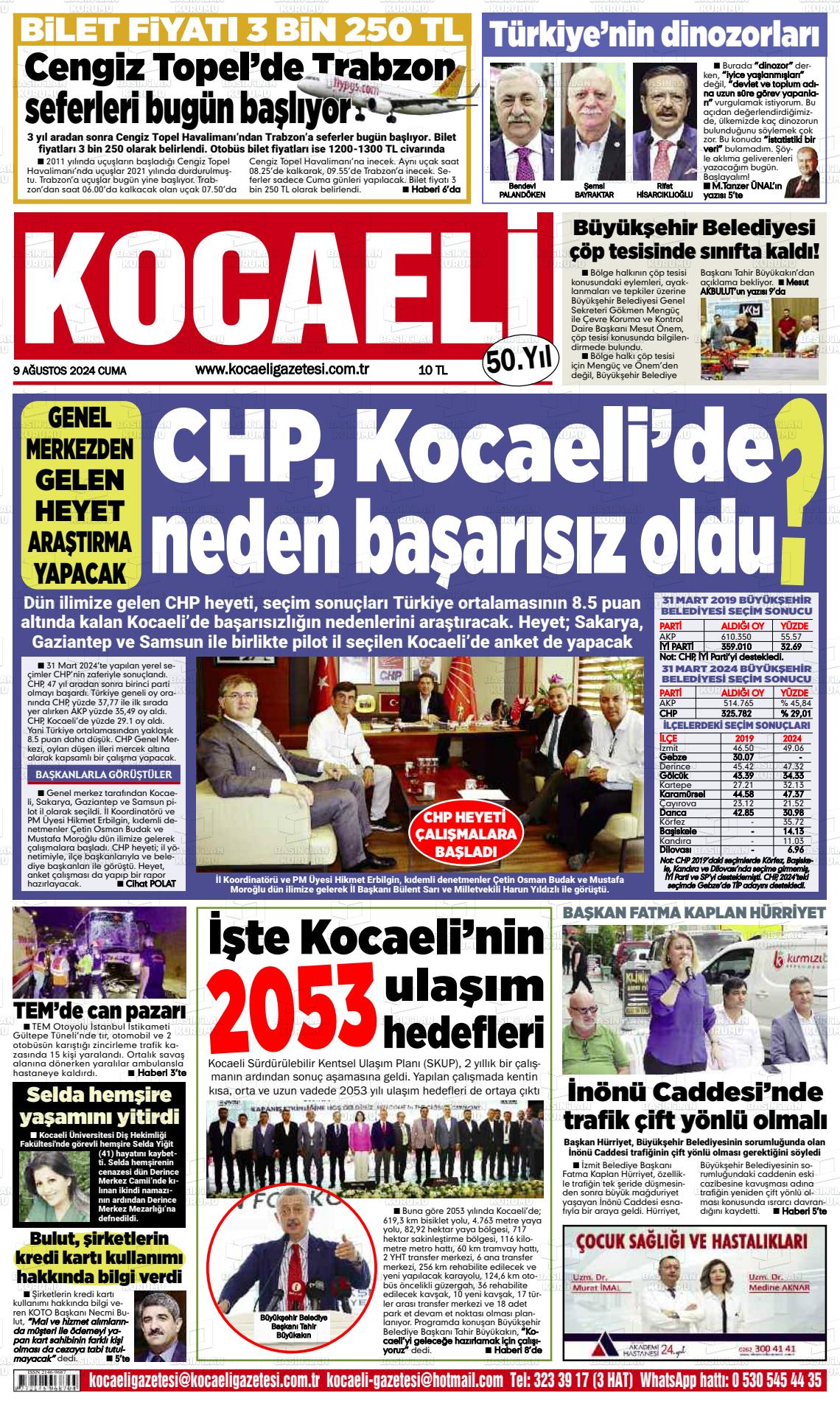 09 Ağustos 2024 Kocaeli Gazete Manşeti