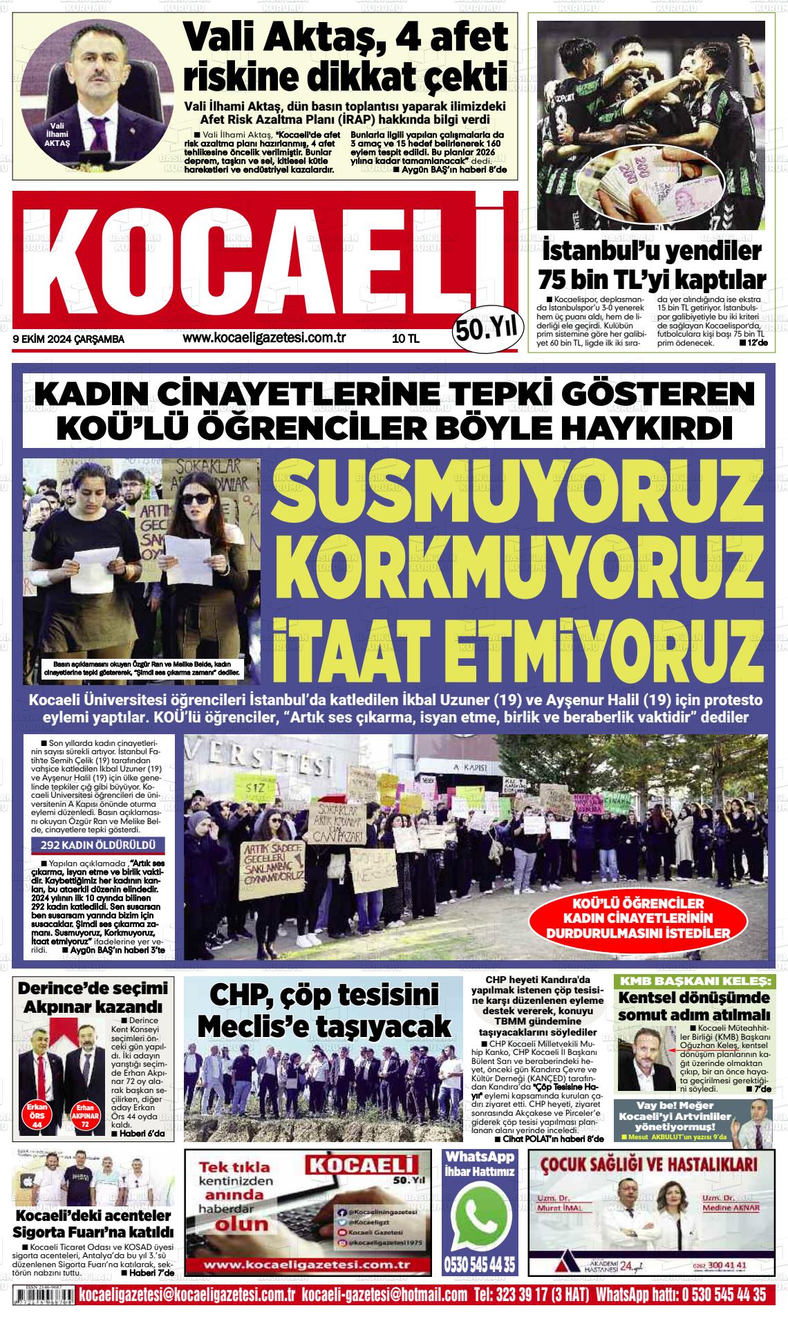 09 Ekim 2024 Kocaeli Gazete Manşeti