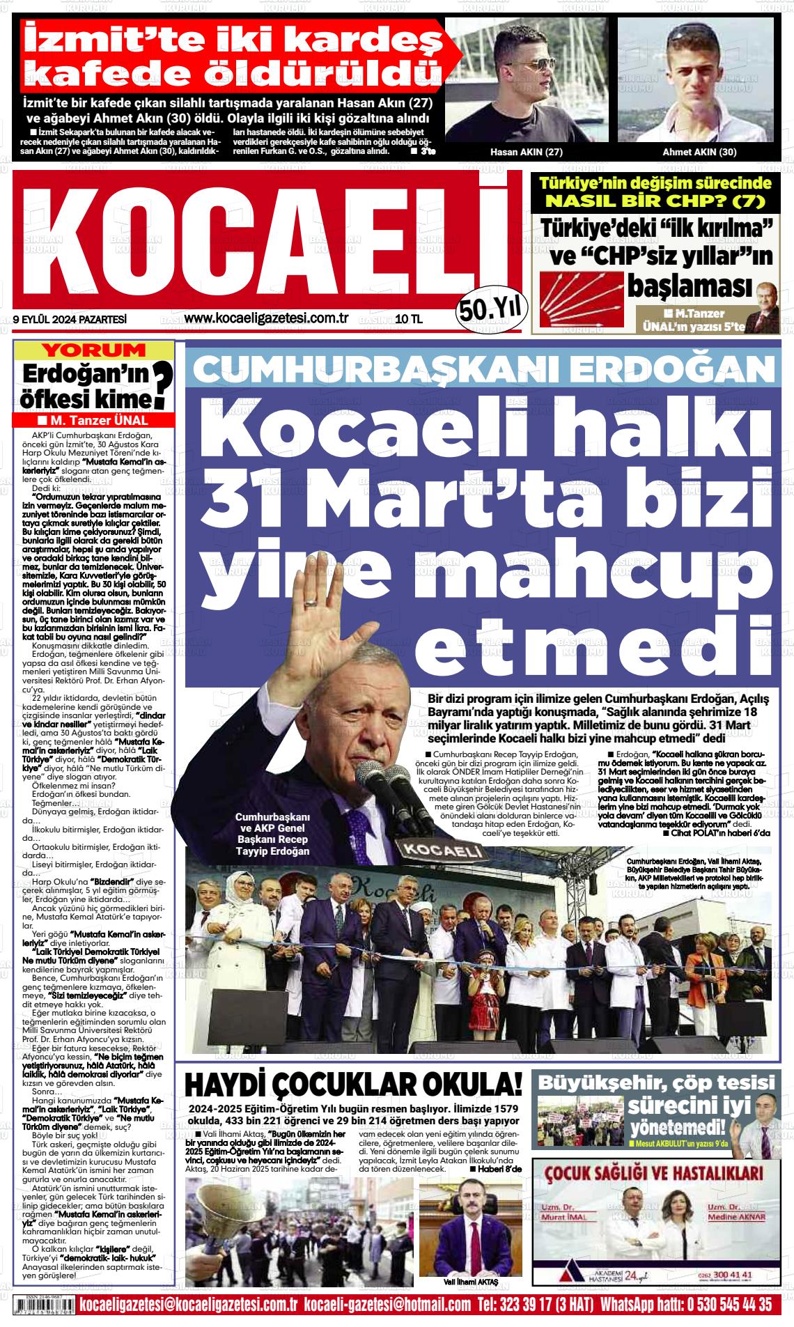 09 Eylül 2024 Kocaeli Gazete Manşeti